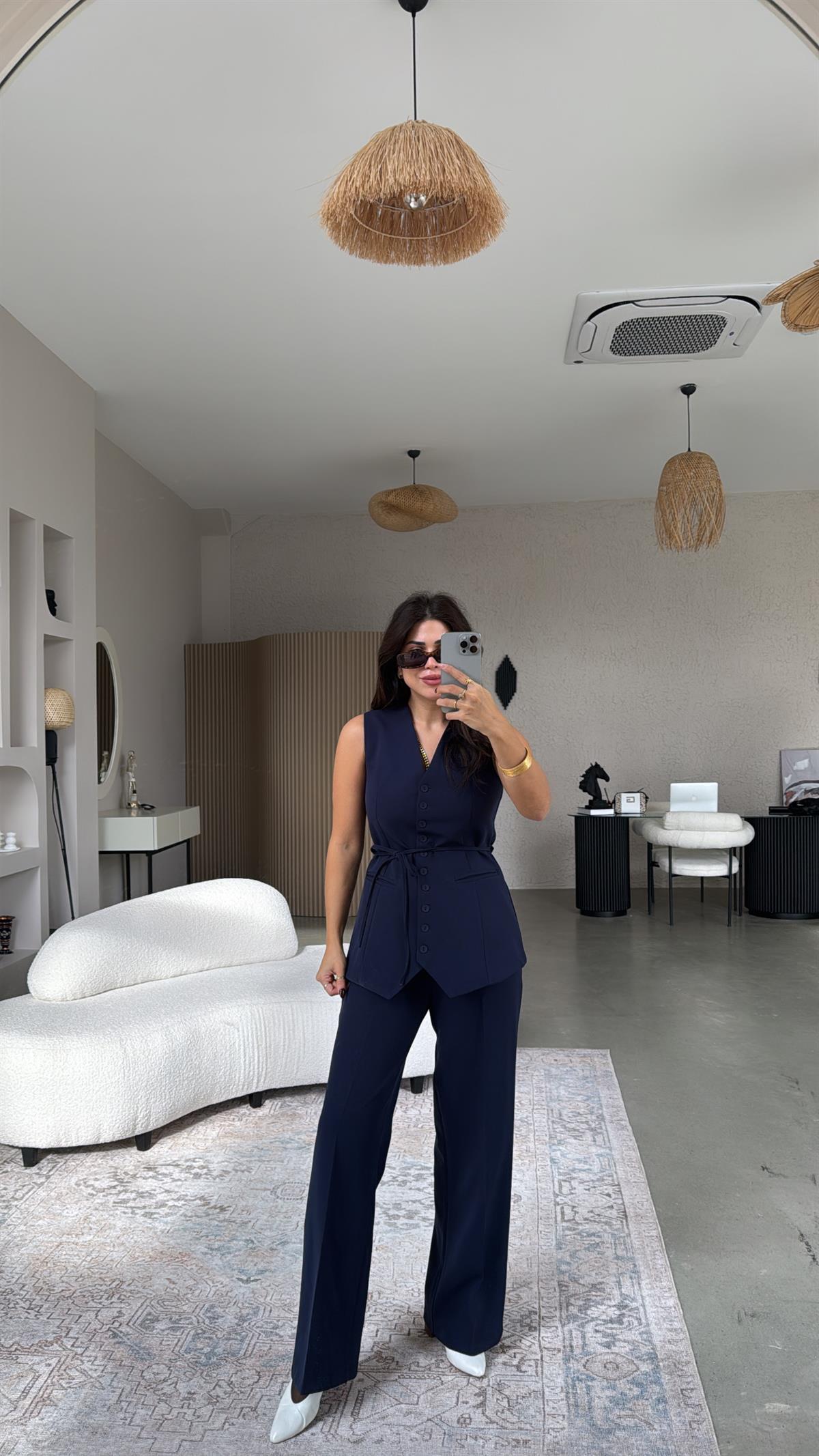 Lacivert Kumaş Yelek Pantolon Takım