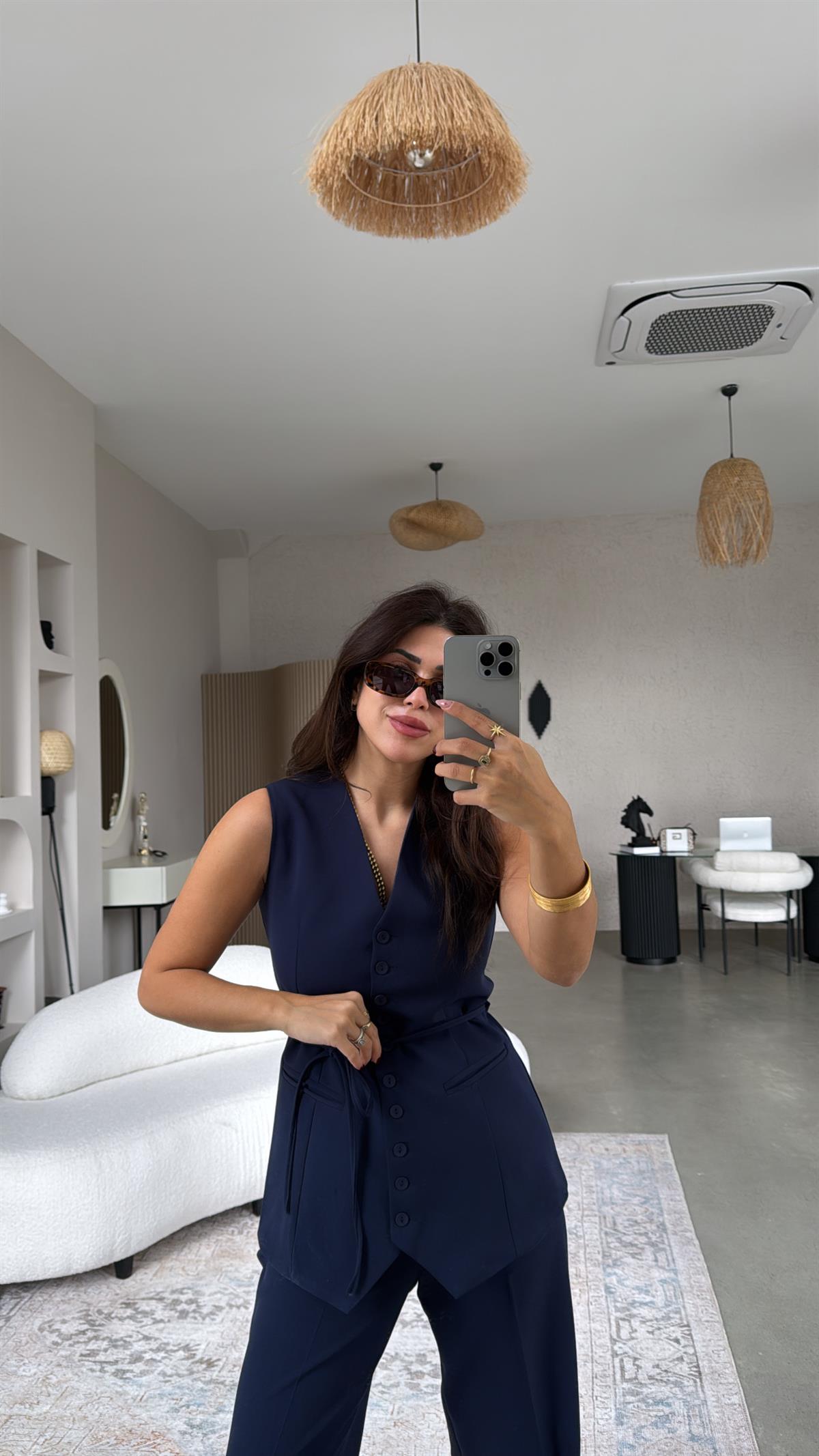 Lacivert Kumaş Yelek Pantolon Takım