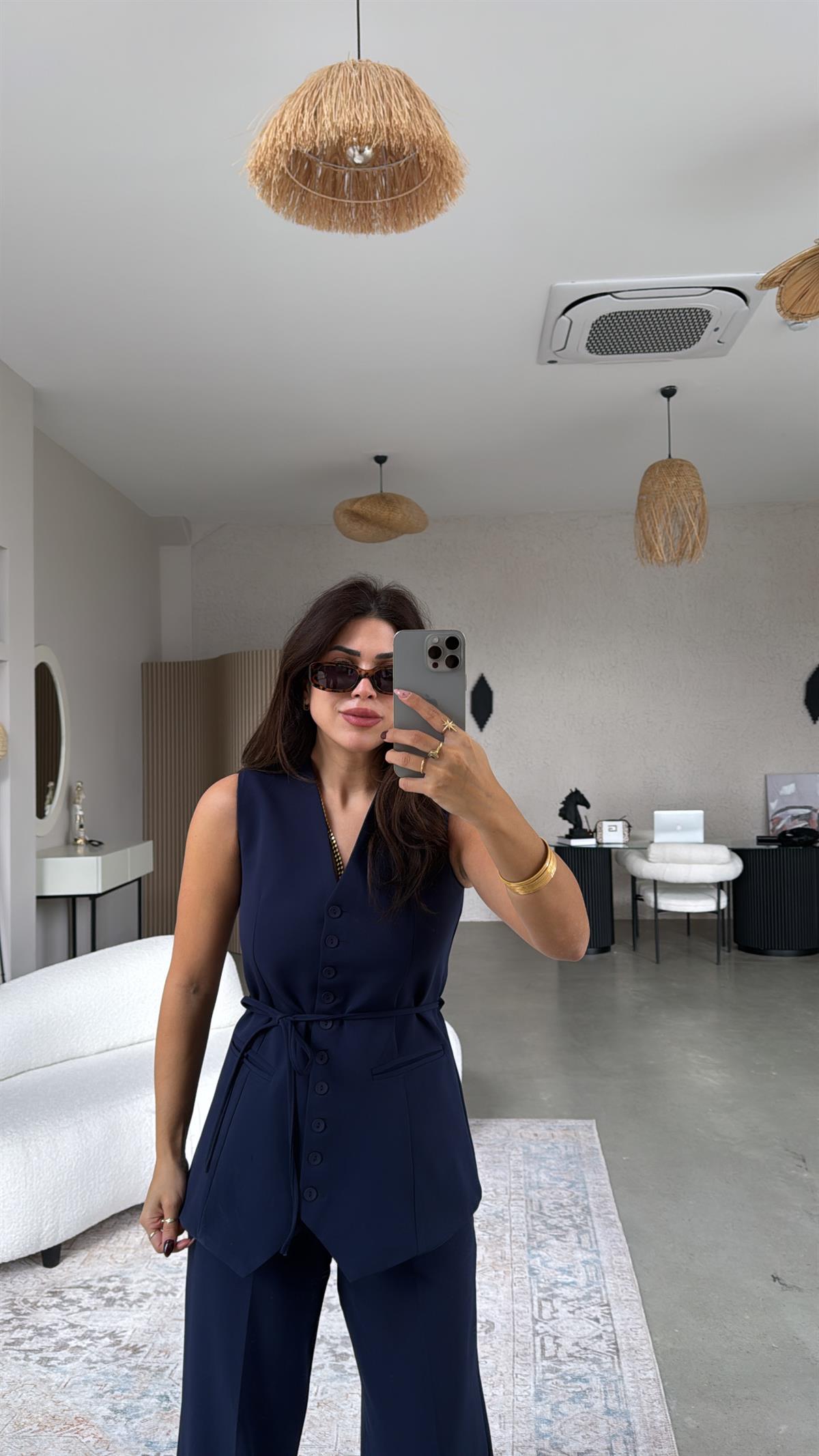 Lacivert Kumaş Yelek Pantolon Takım