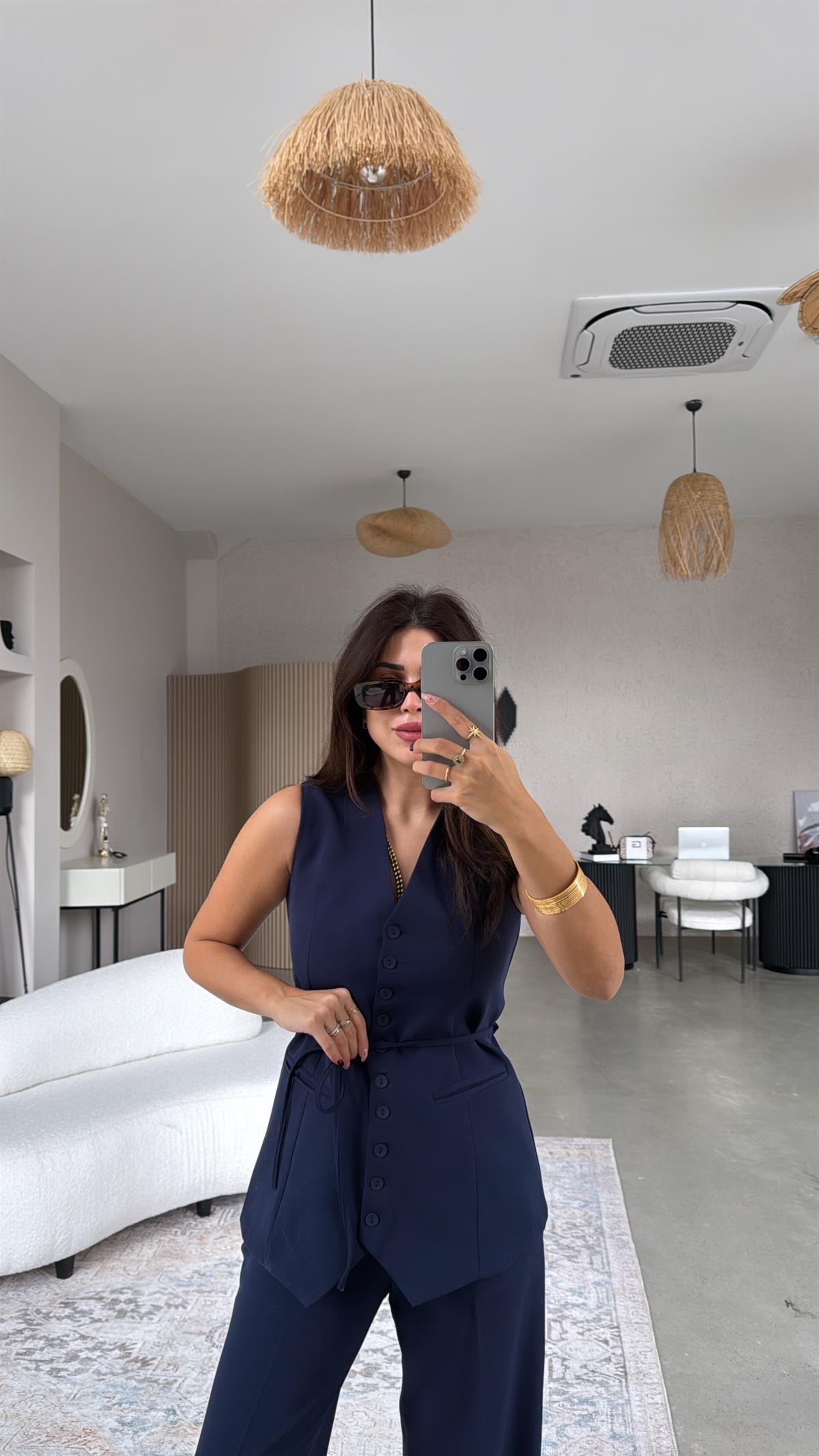 Lacivert Kumaş Yelek Pantolon Takım