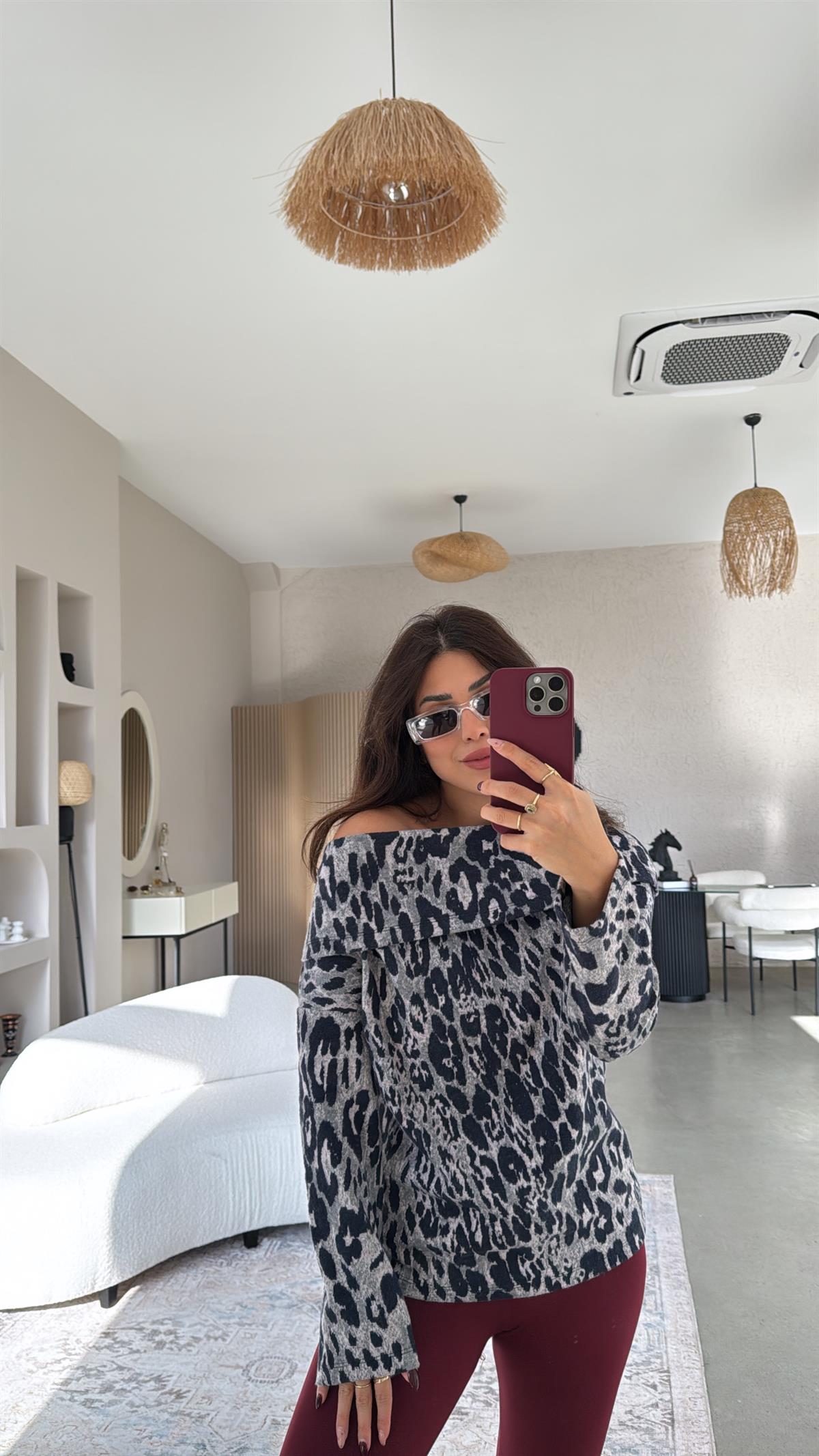 Lacivert Leopar Madonna Bluz