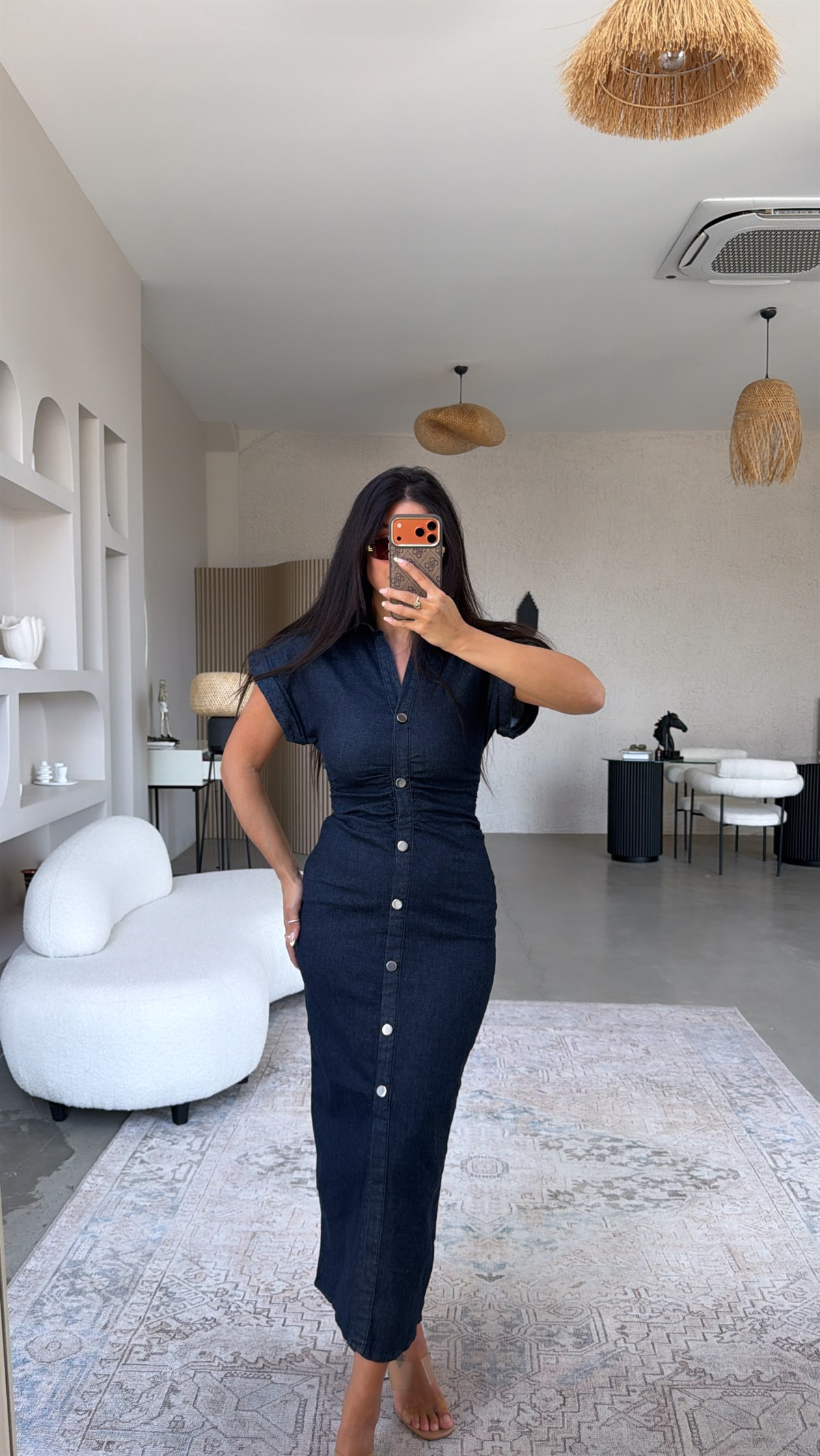 Lacivert Likralı Premium Jean Elbise
