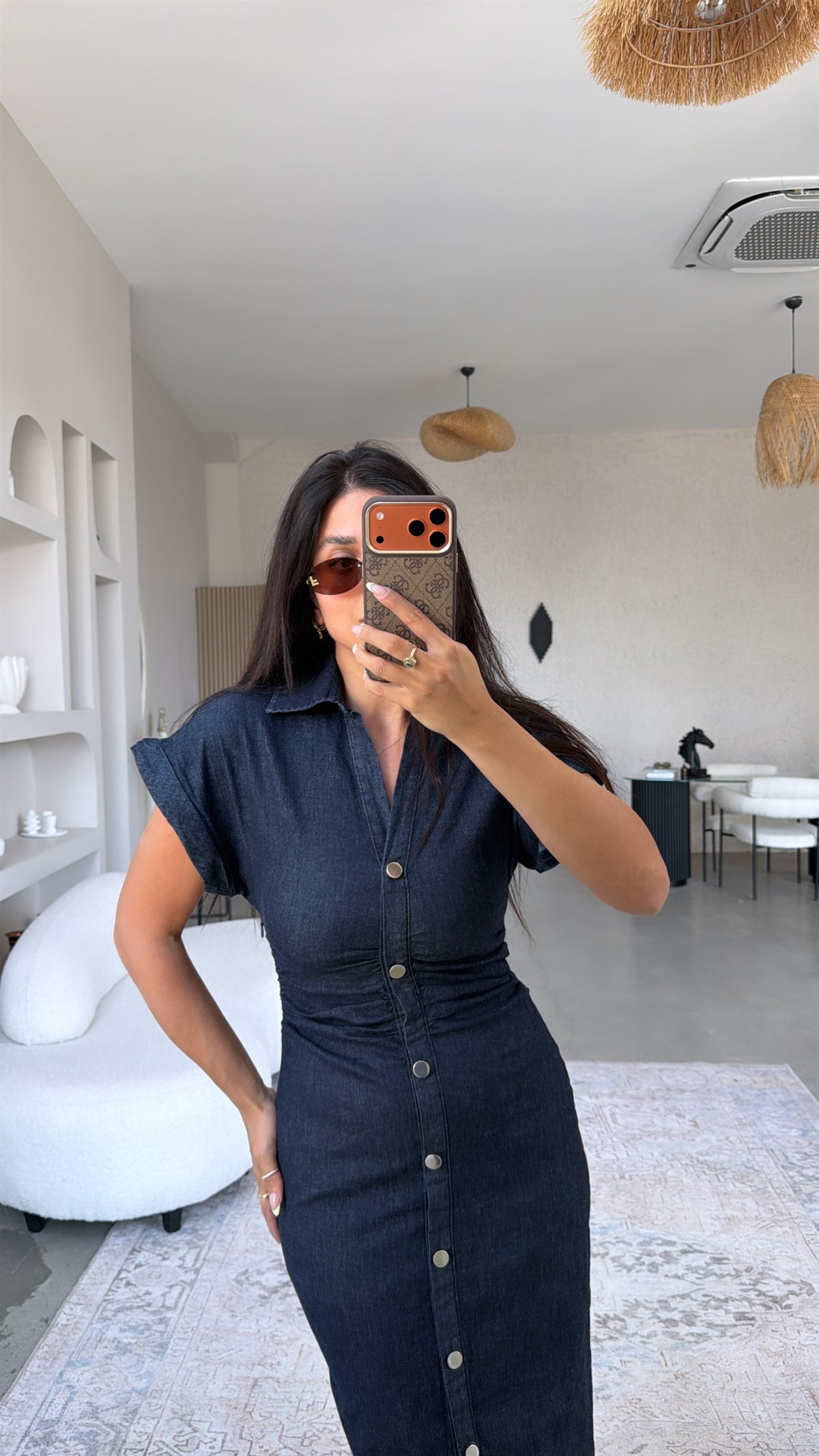 Lacivert Likralı Premium Jean Elbise