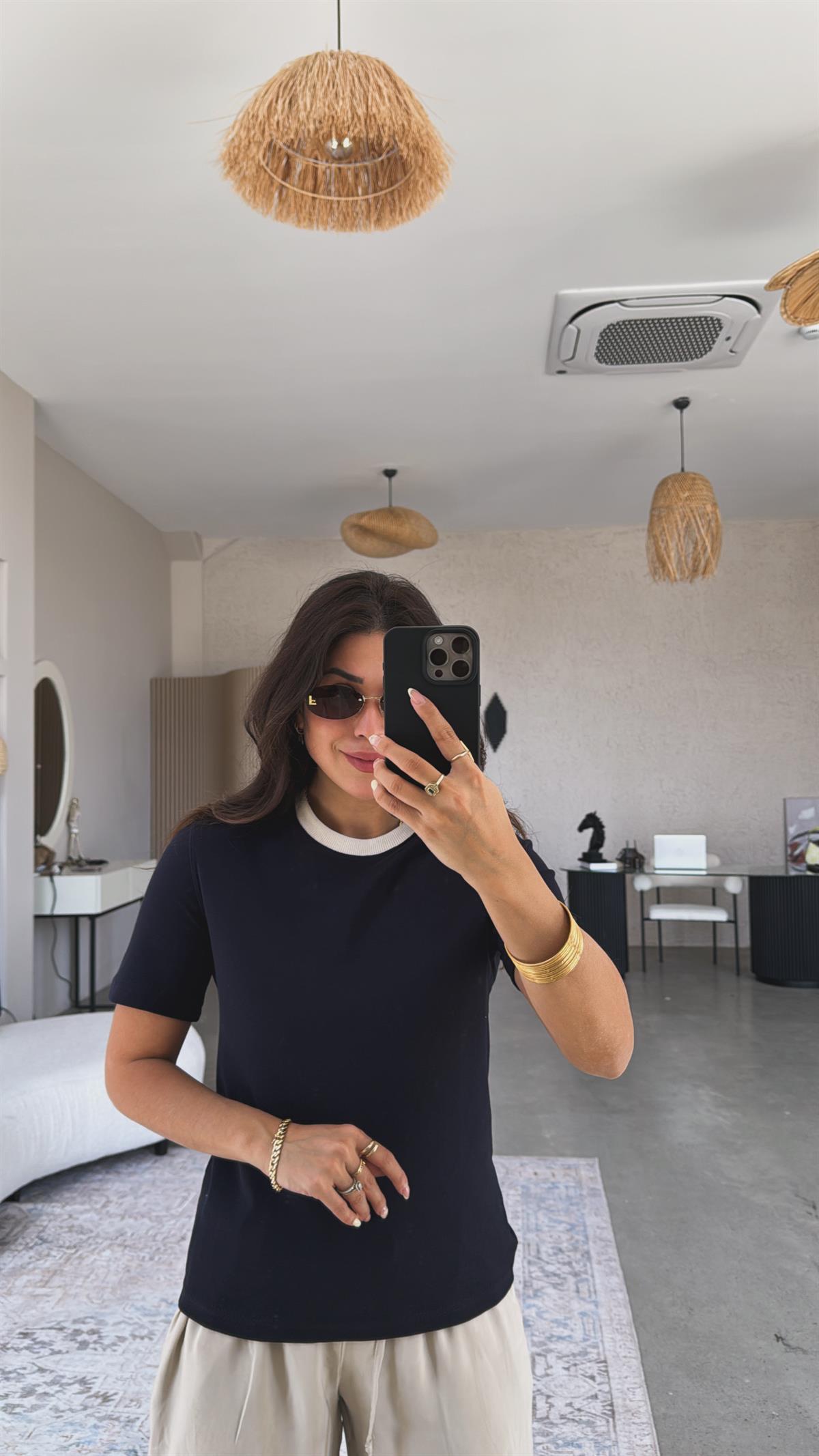 Lacivert Massi Bisiklet Yaka Tshirt