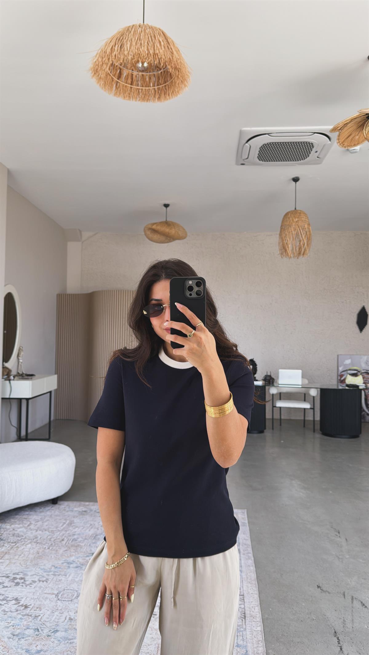 Lacivert Massi Bisiklet Yaka Tshirt