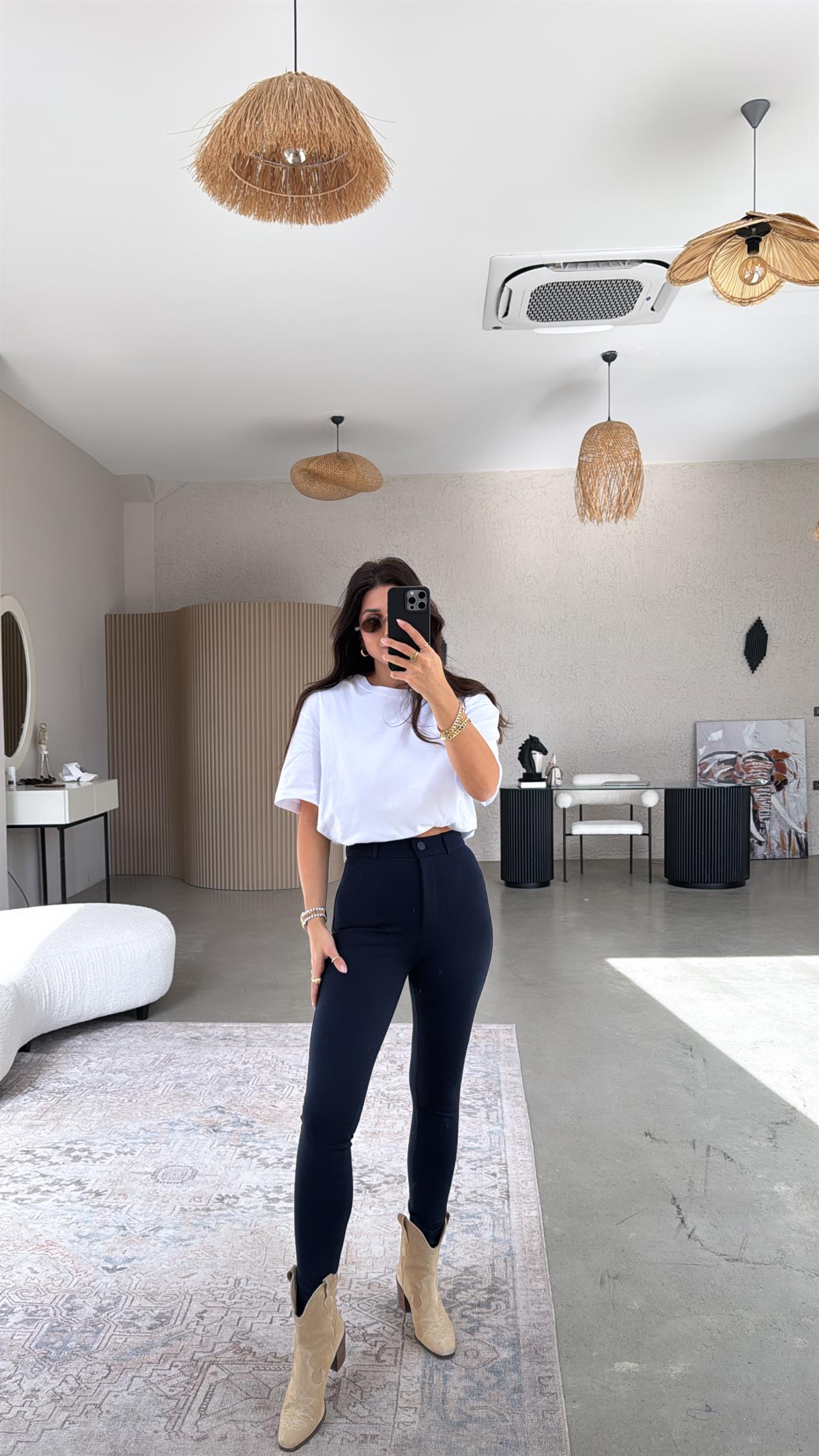 Lacivert Mat Düğmeli Çelik Tayt Pantolon