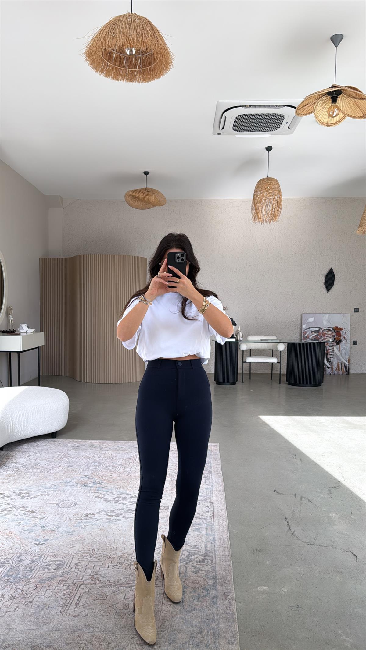 Lacivert Mat Düğmeli Çelik Tayt Pantolon