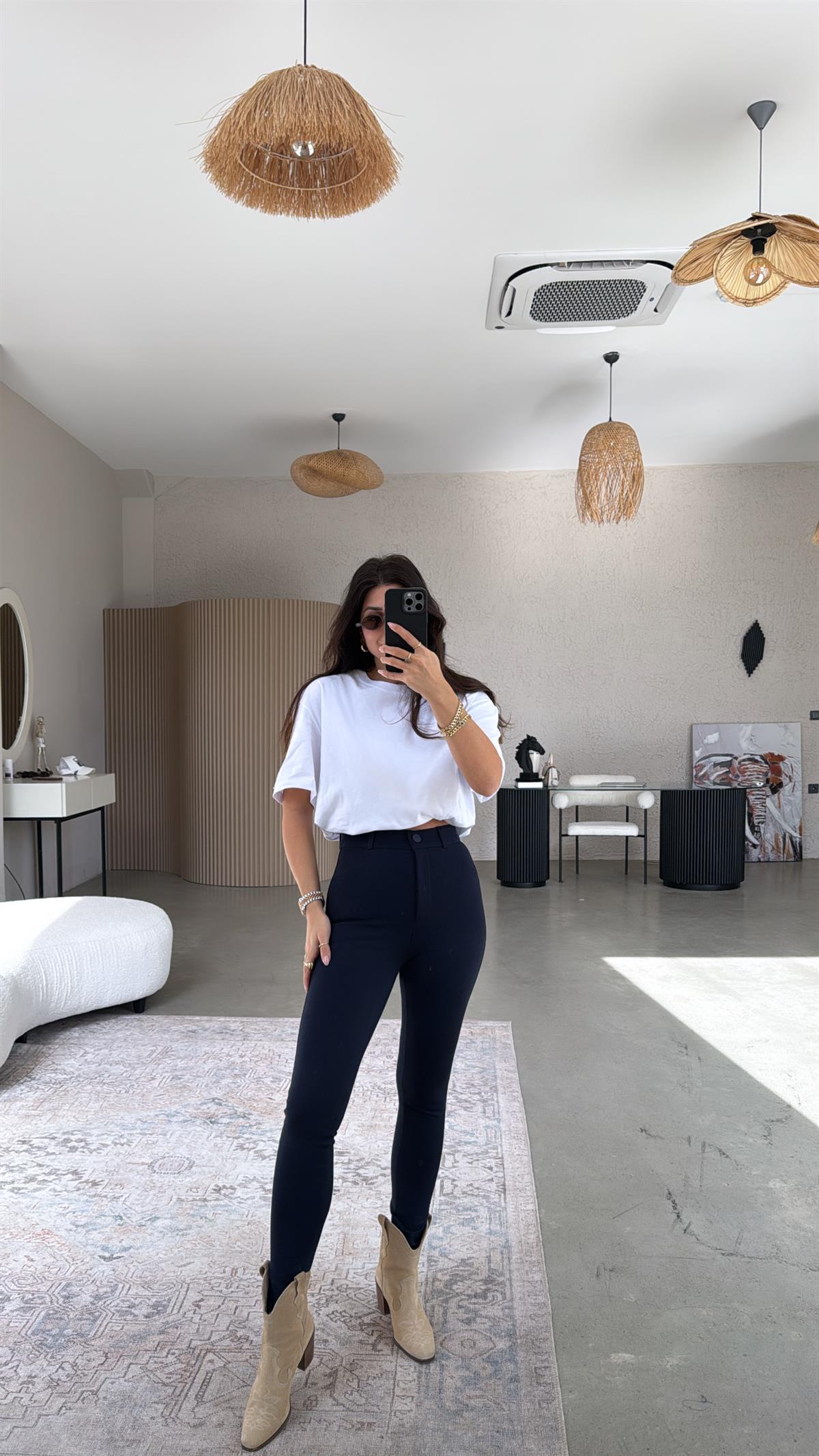 Lacivert Mat Düğmeli Çelik Tayt Pantolon