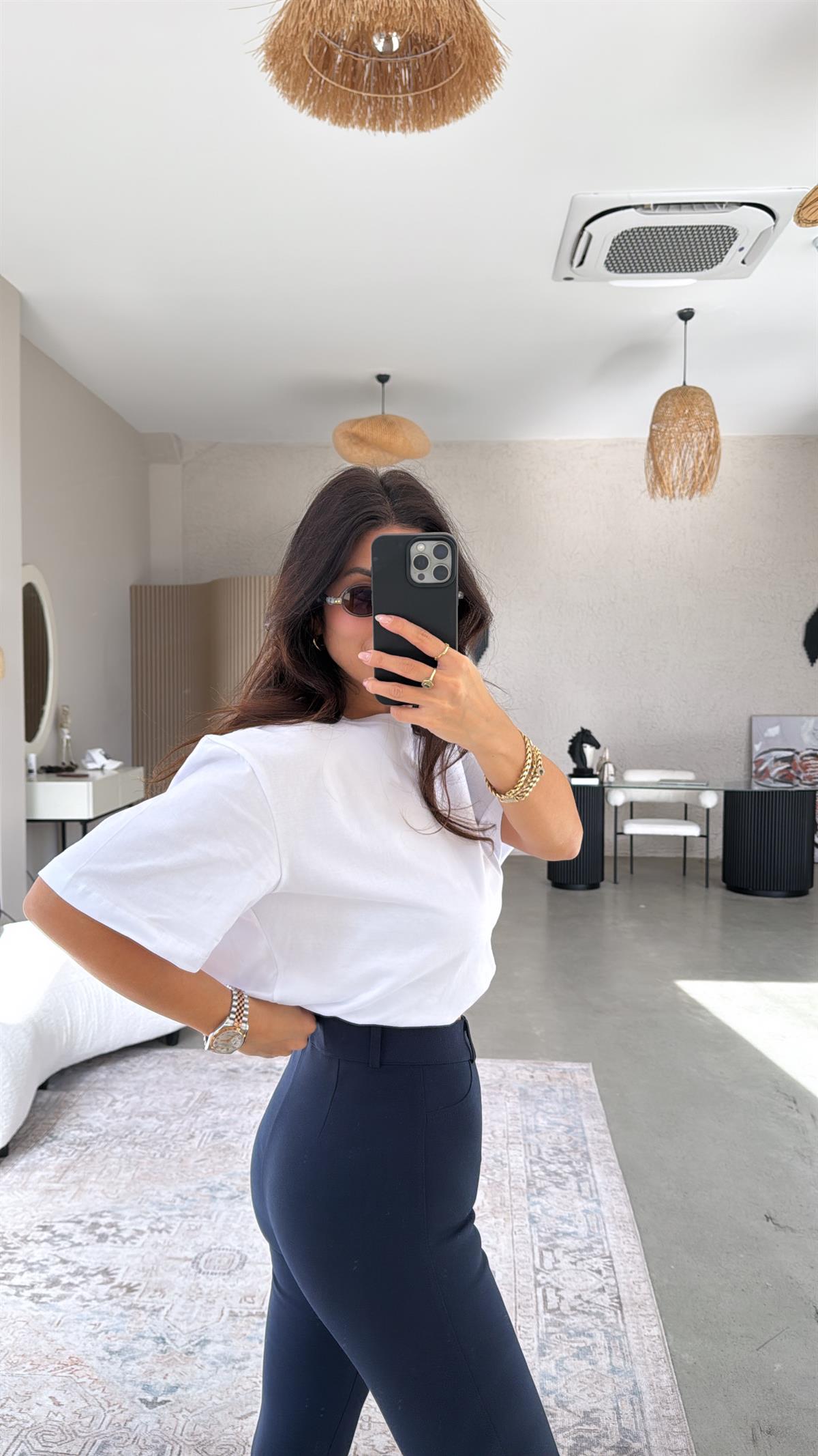 Lacivert Mat Düğmeli Çelik Tayt Pantolon