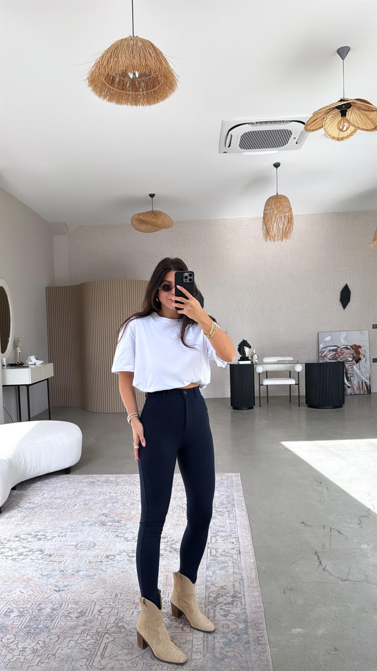 Lacivert Mat Düğmeli Çelik Tayt Pantolon