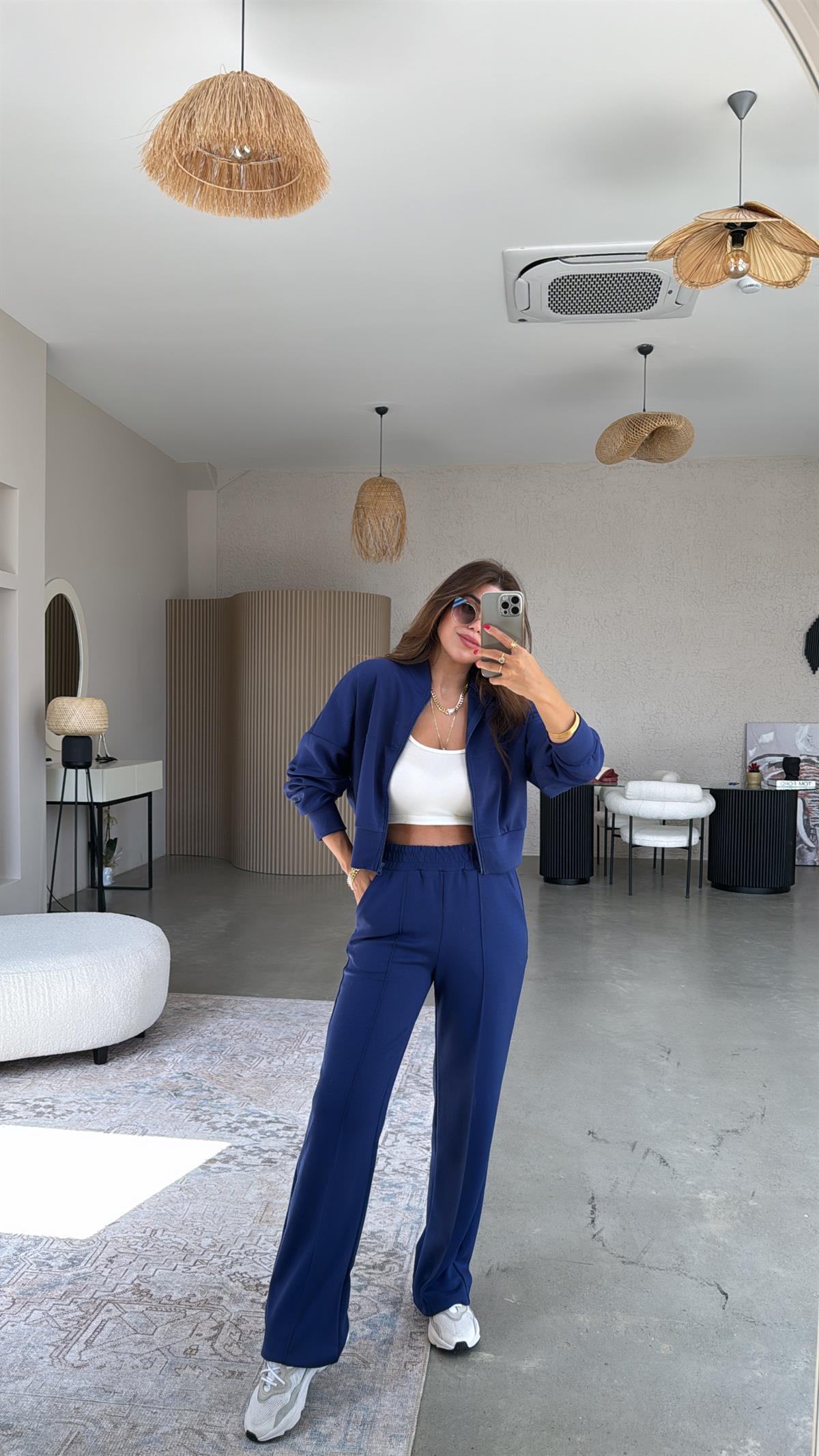 Lacivert Modal Fermuarlı Ceketli Takım