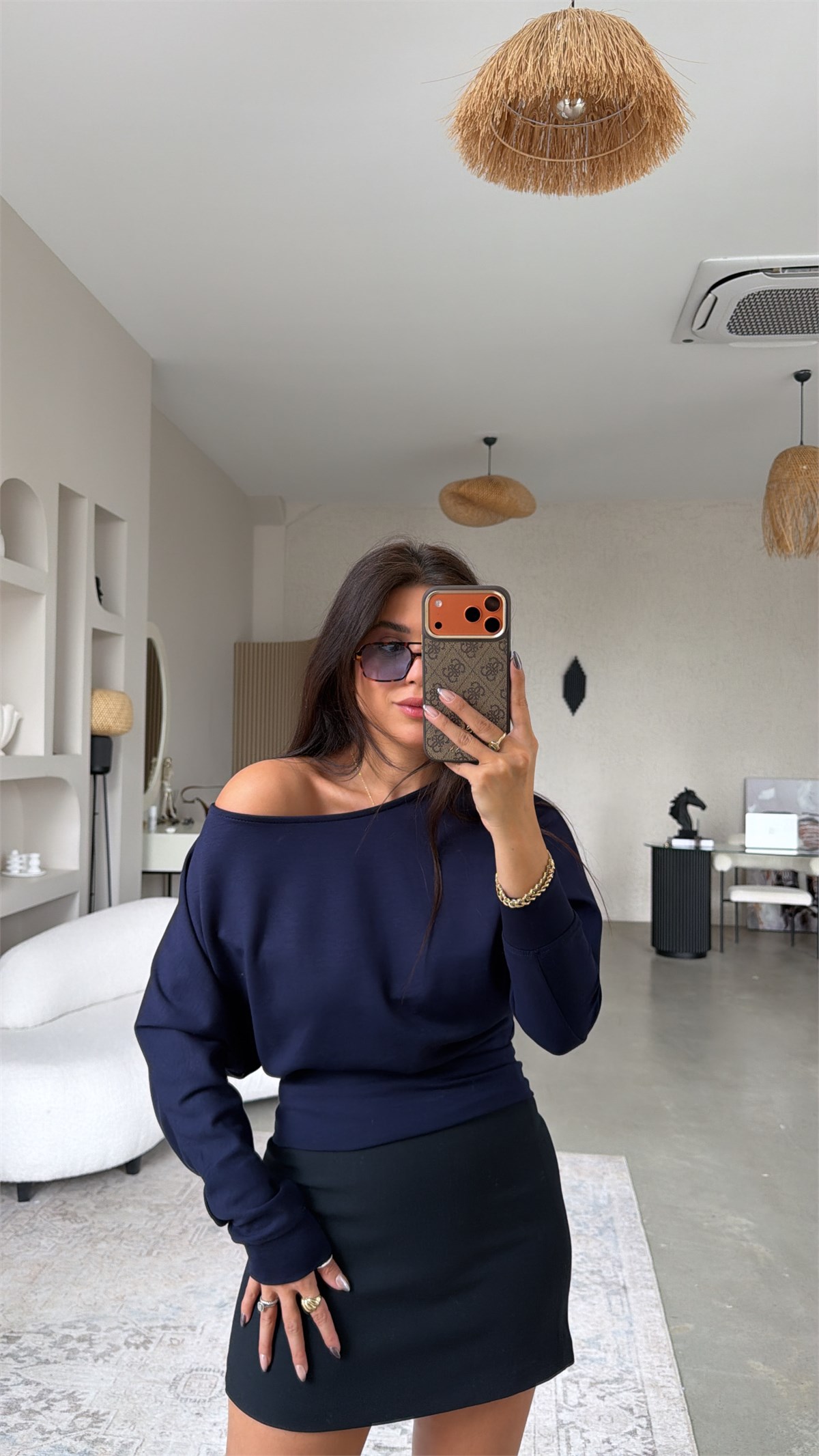Lacivert Omzu Açık Modal Sweatshirt