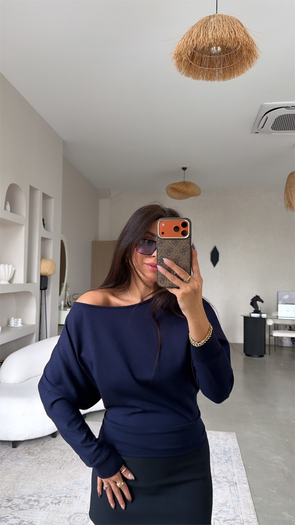 Lacivert Omzu Açık Modal Sweatshirt