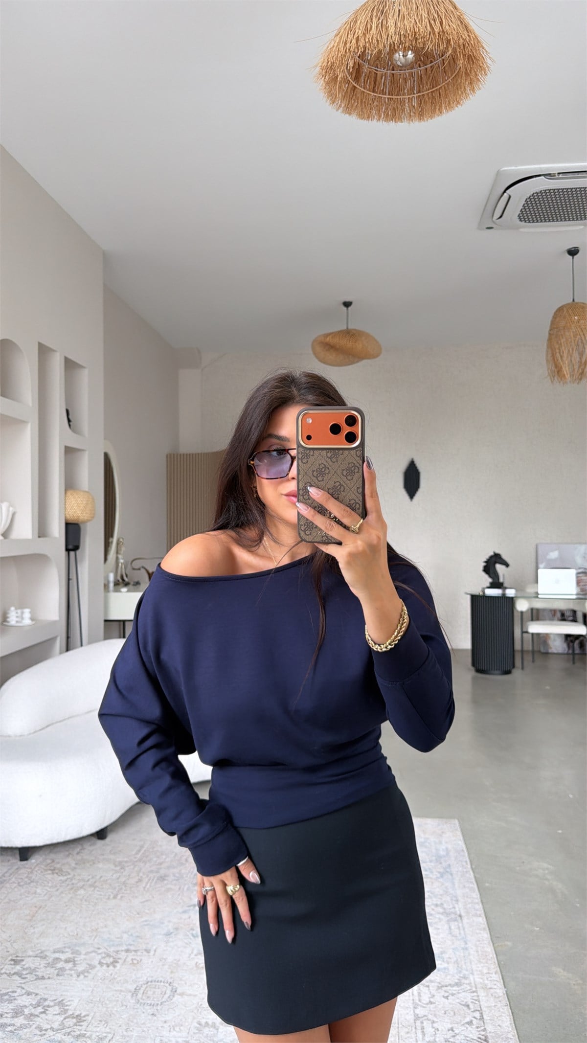 Lacivert Omzu Açık Modal Sweatshirt