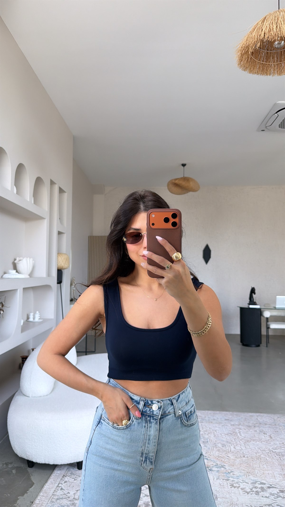 Lacivert Ön Arka Oval Oys Crop Atlet