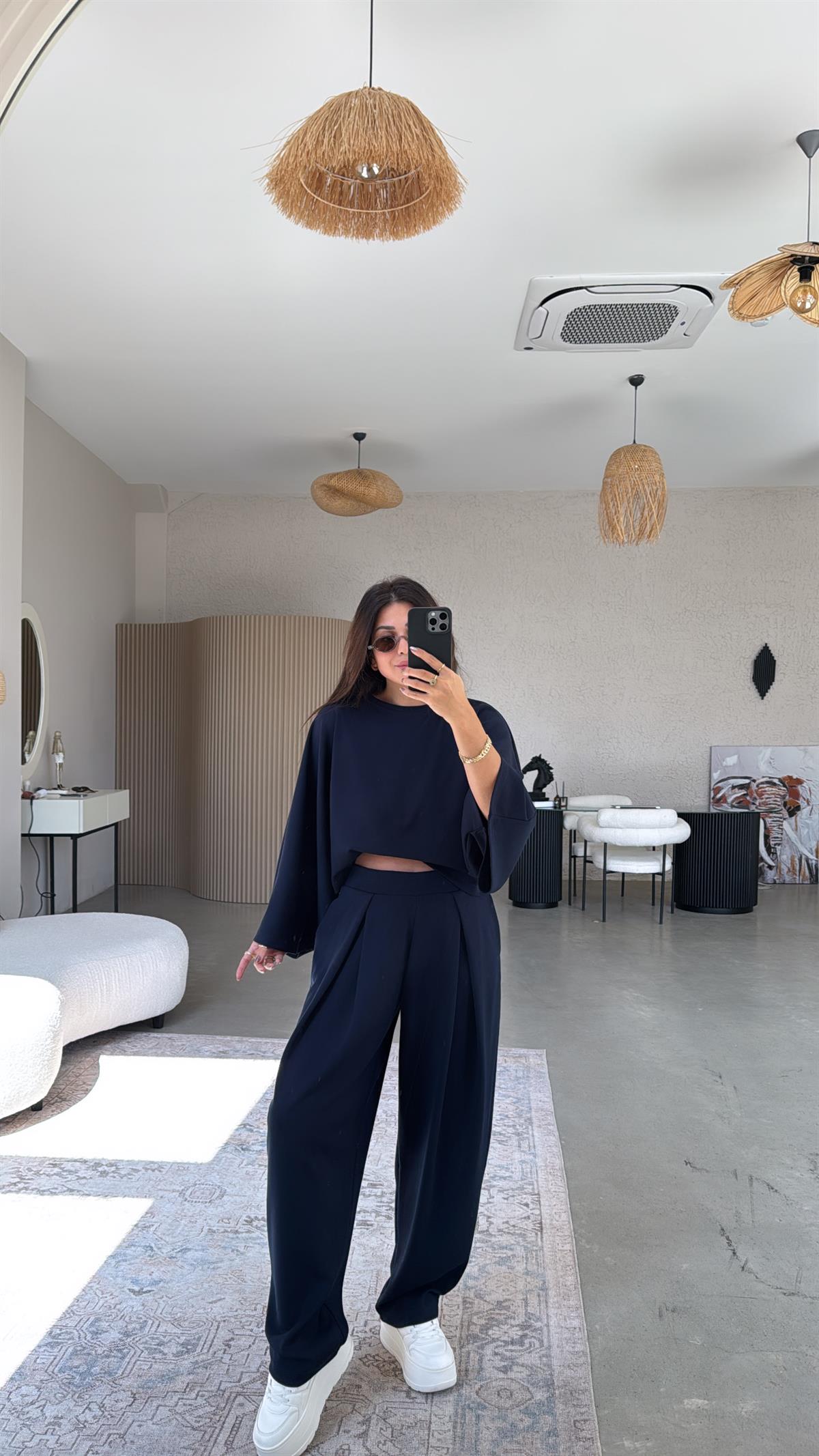 Lacivert Ön Pile Detaylı Oys Model Takım