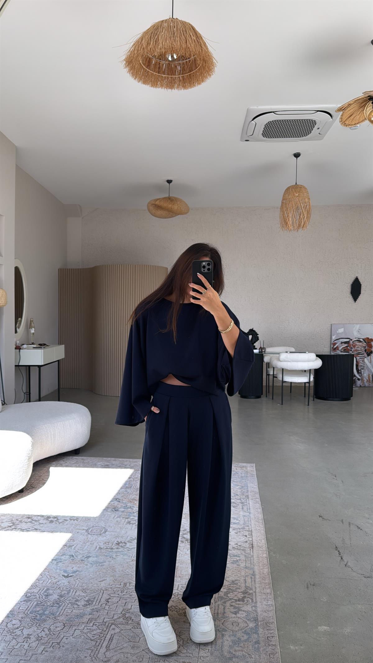 Lacivert Ön Pile Detaylı Oys Model Takım