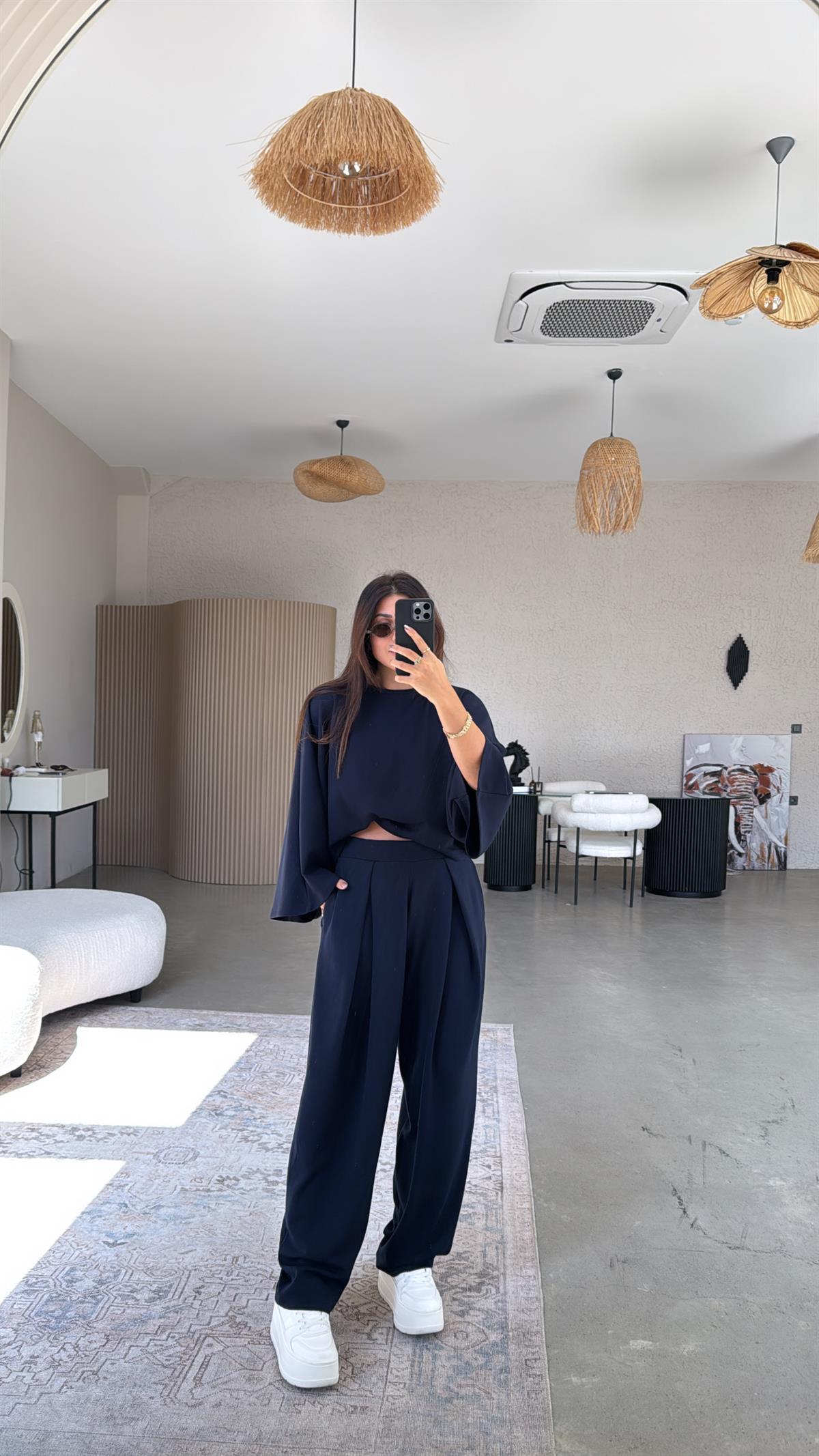 Lacivert Ön Pile Detaylı Oys Model Takım