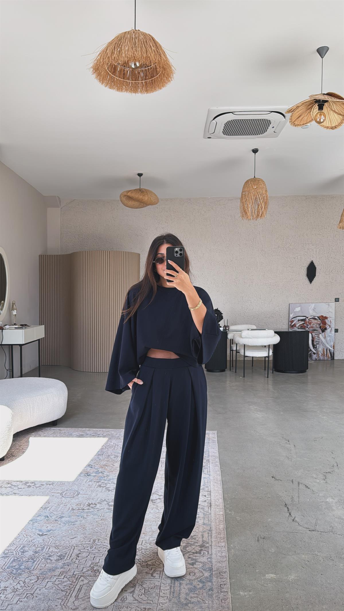 Lacivert Ön Pile Detaylı Oys Model Takım