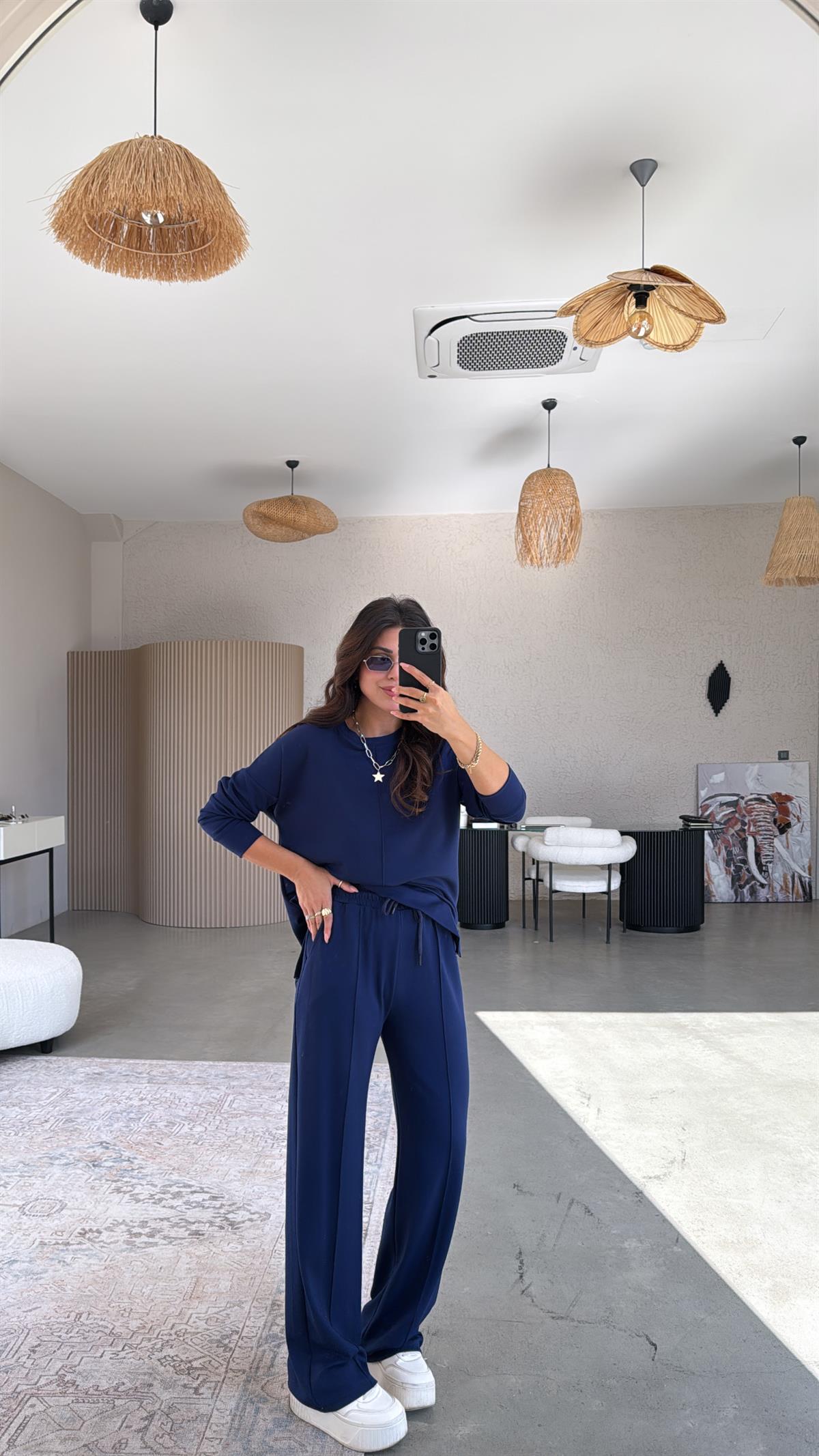 Lacivert Önü Çımalı Alt Üst Eşofman Takımı