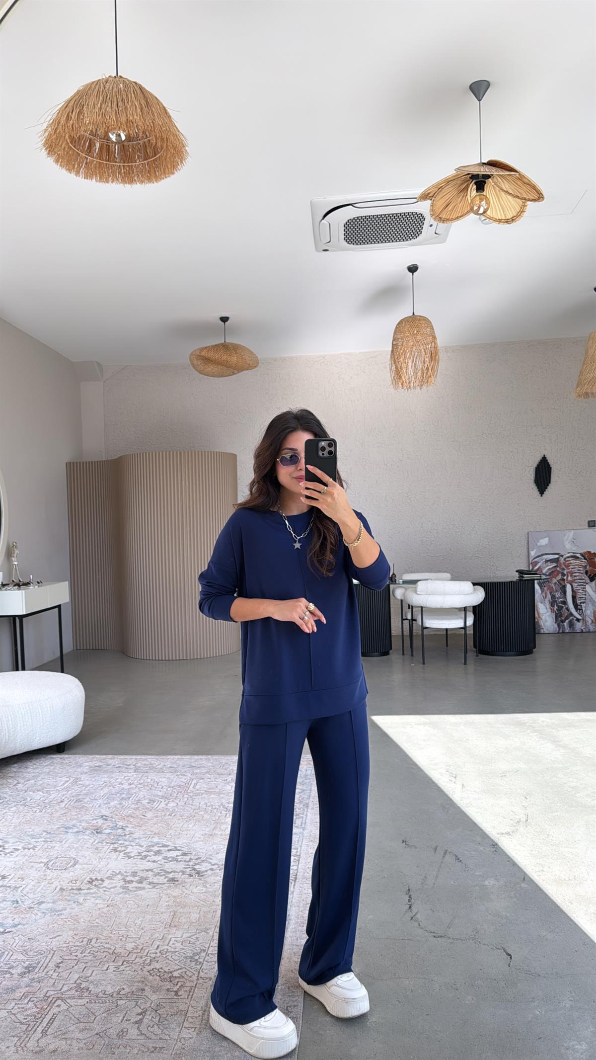 Lacivert Önü Çımalı Alt Üst Eşofman Takımı