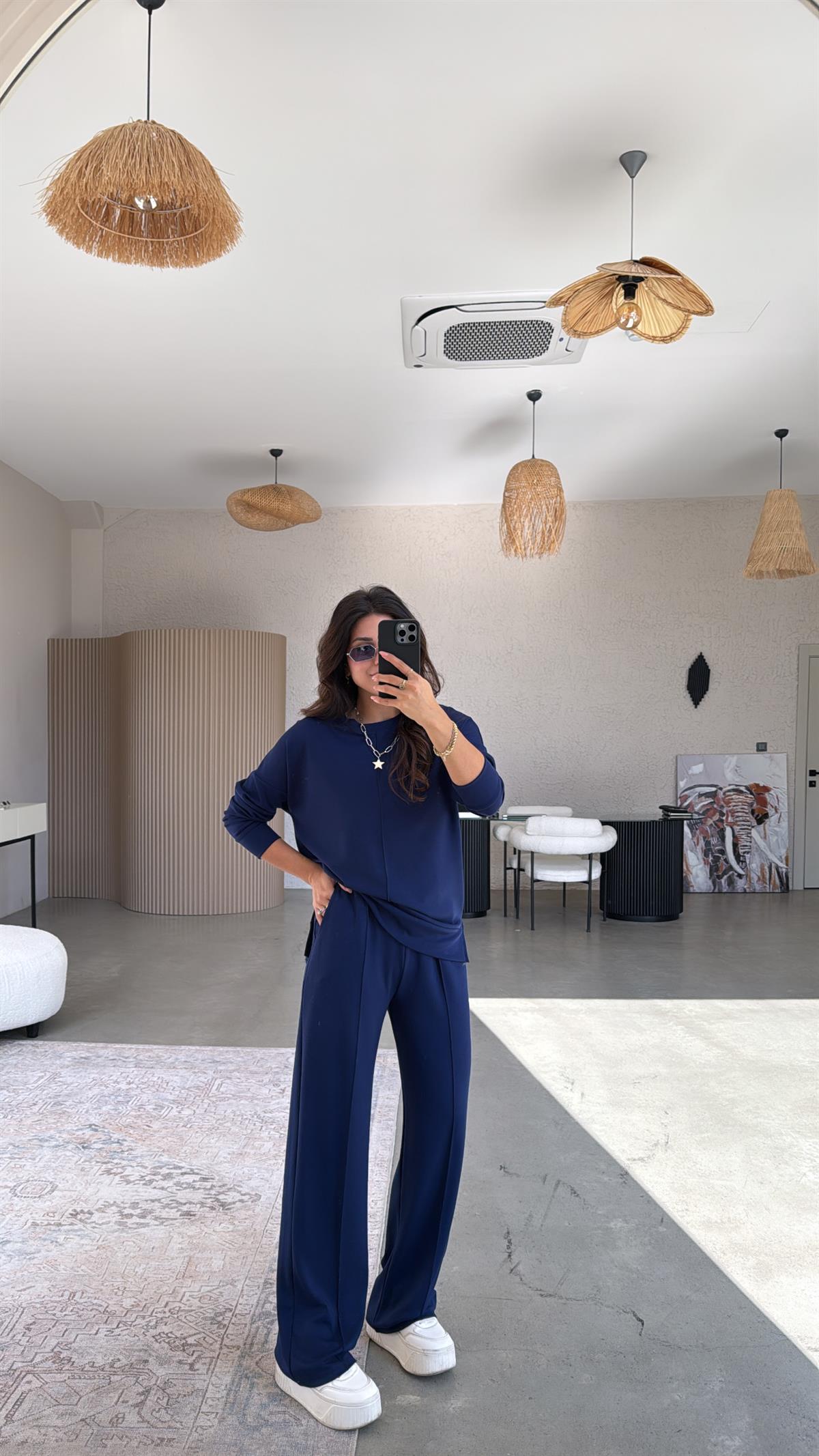 Lacivert Önü Çımalı Alt Üst Eşofman Takımı