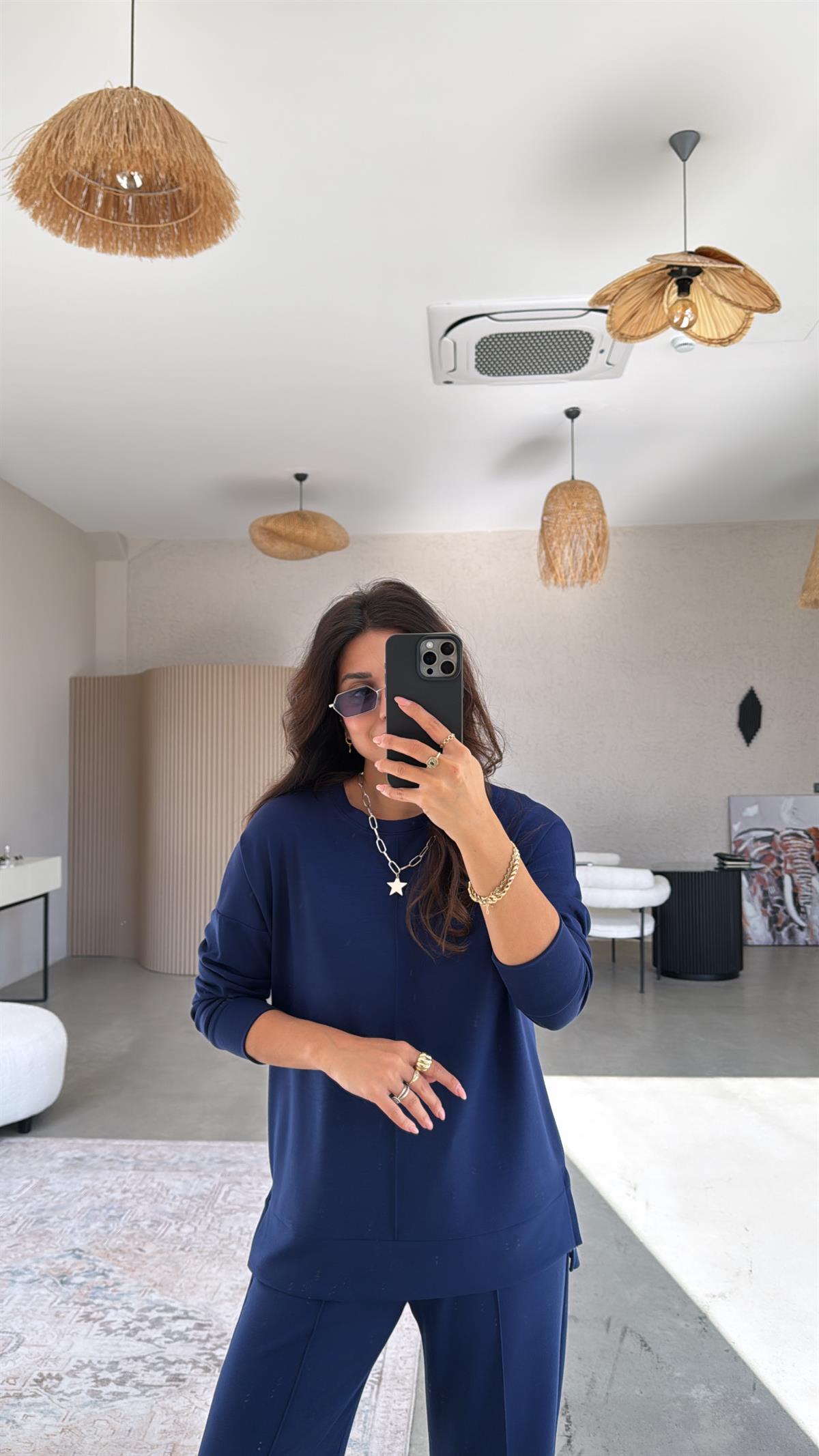 Lacivert Önü Çımalı Alt Üst Eşofman Takımı