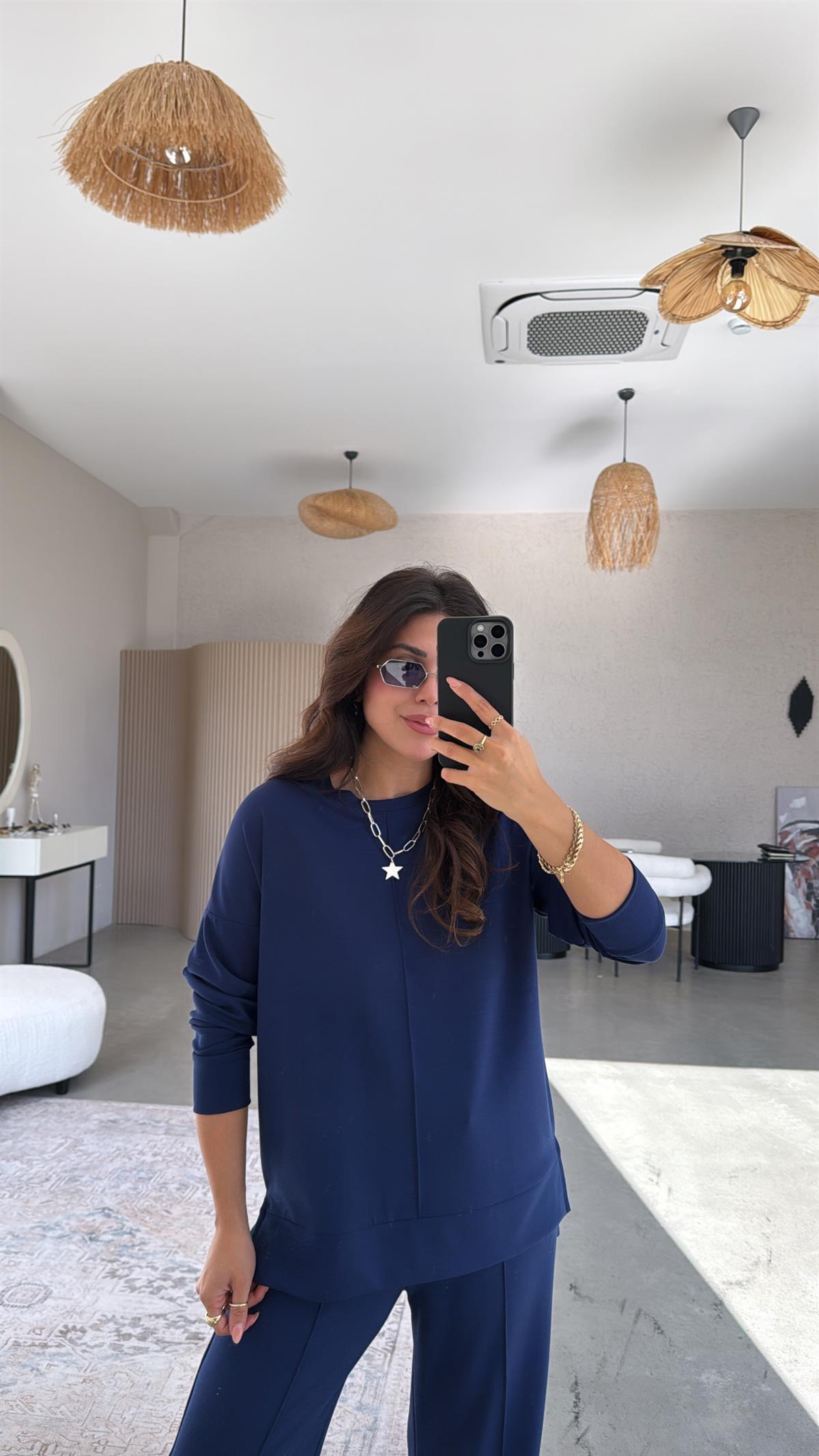 Lacivert Önü Çımalı Alt Üst Eşofman Takımı