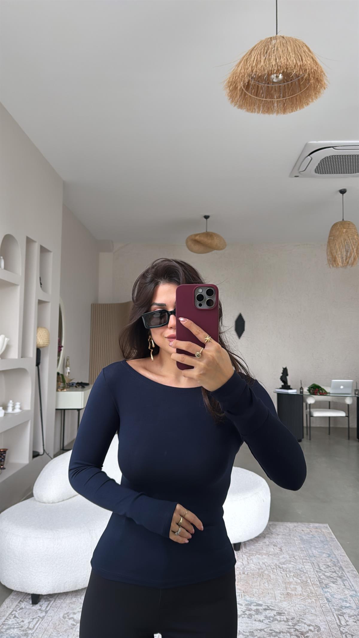 Lacivert Oys Kayık Yaka Bluz