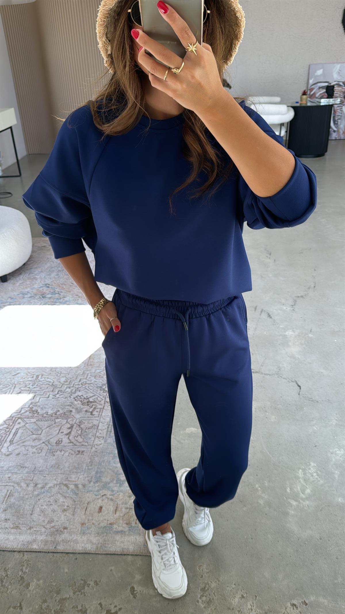 Lacivert Oys Kumaş Paça Lastikli Takım