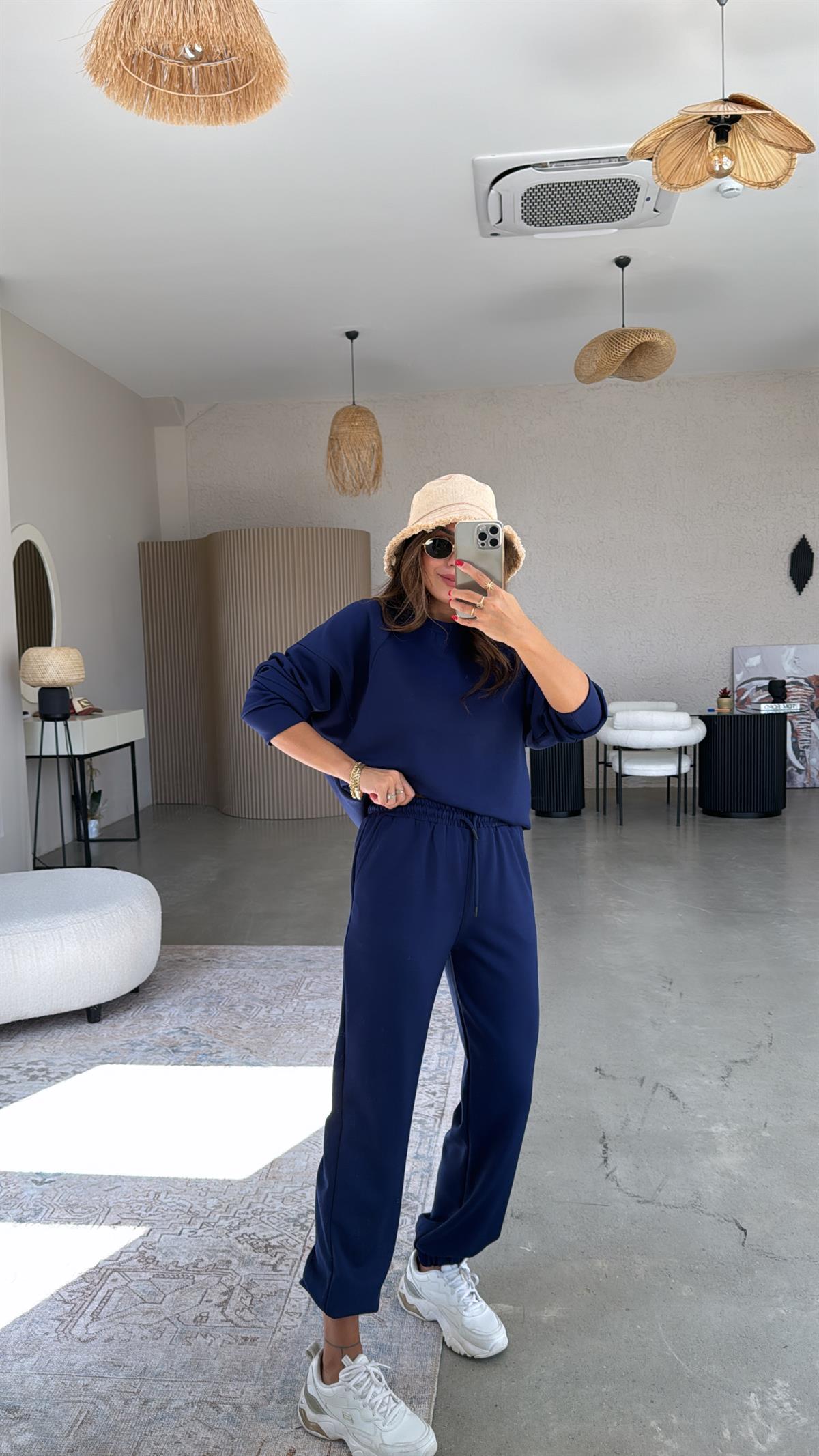 Lacivert Oys Kumaş Paça Lastikli Takım