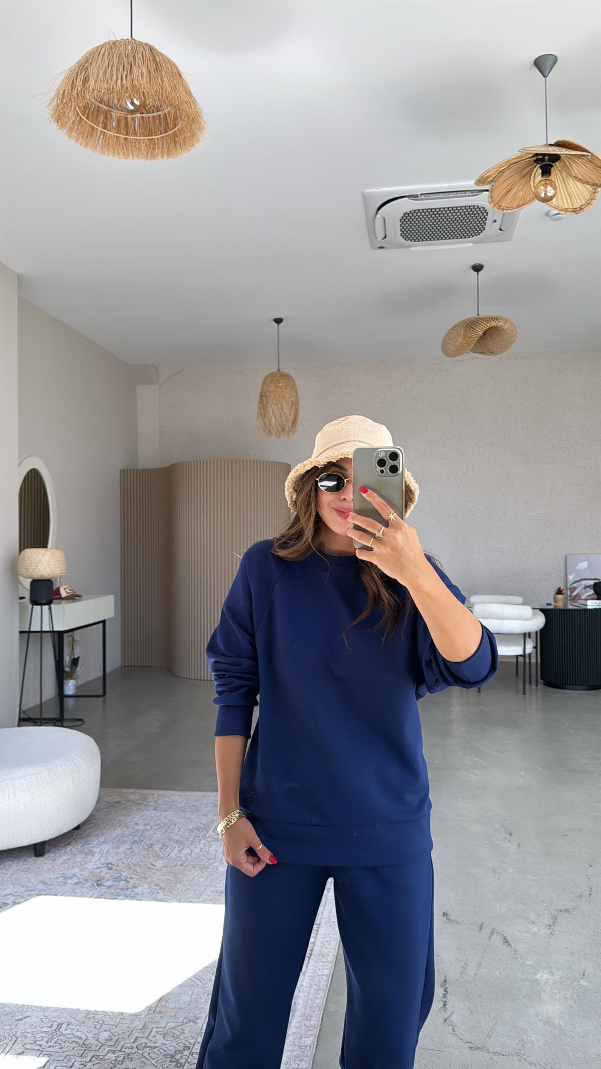 Lacivert Oys Kumaş Paça Lastikli Takım