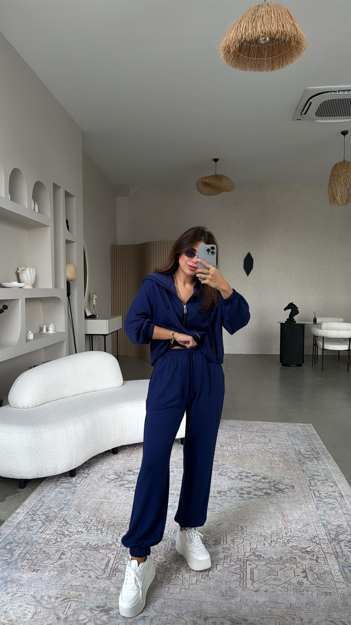 Lacivert Paça Lastikli Fermuarlı Ceketli Takım