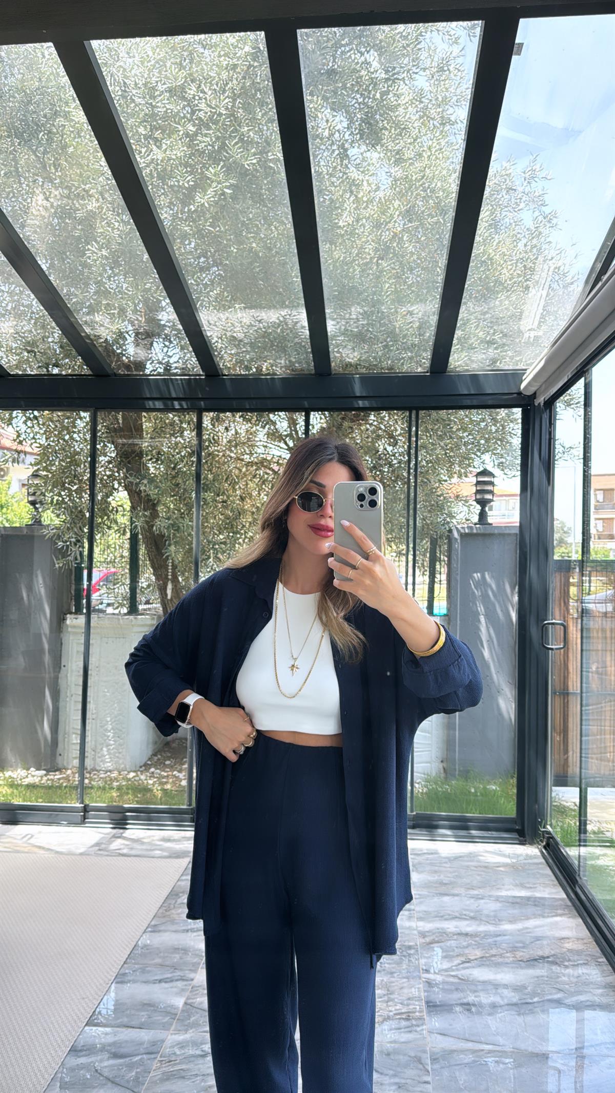 Lacivert Paça Pensli Pantolon Gömlek Takım