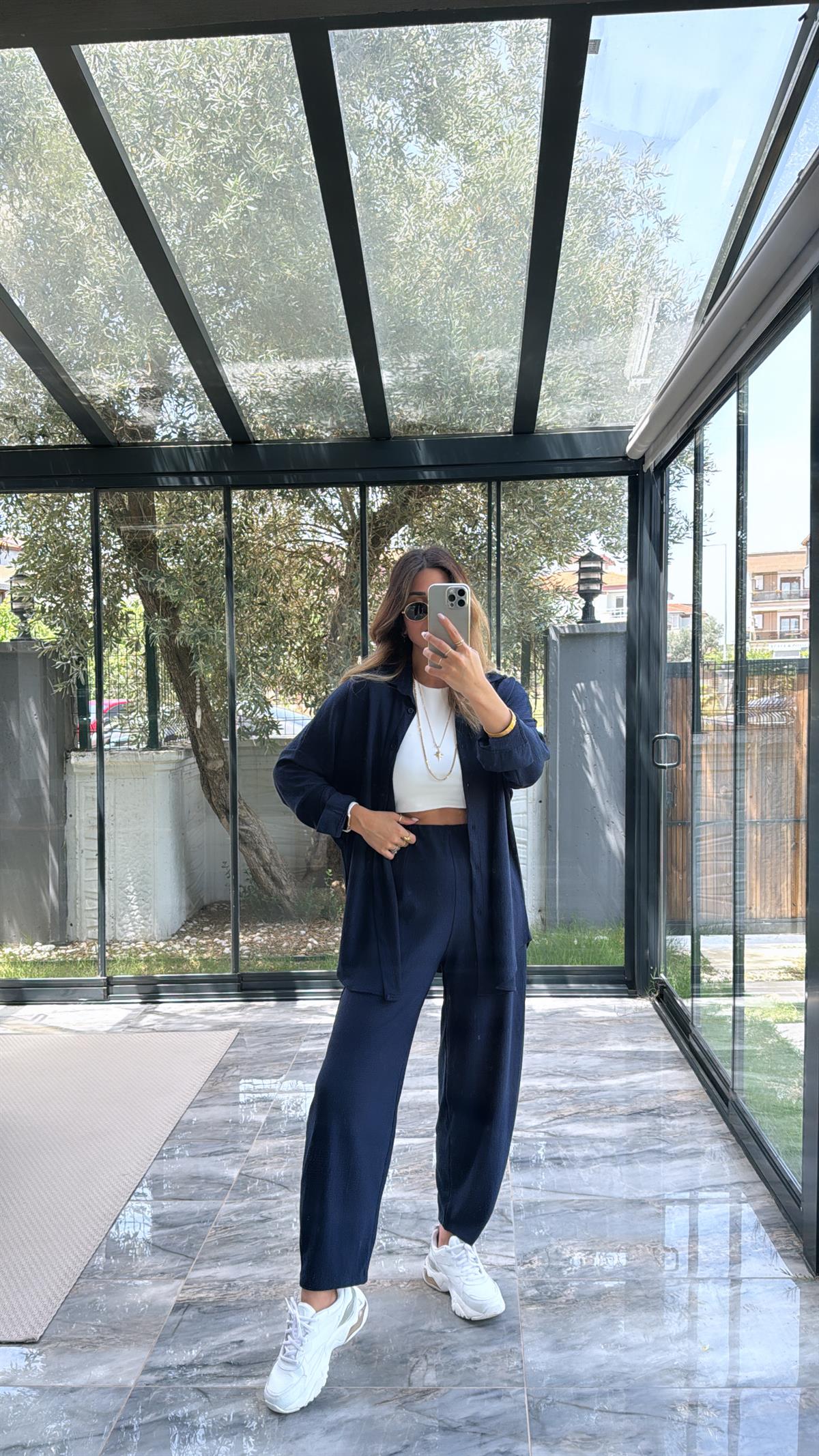 Lacivert Paça Pensli Pantolon Gömlek Takım