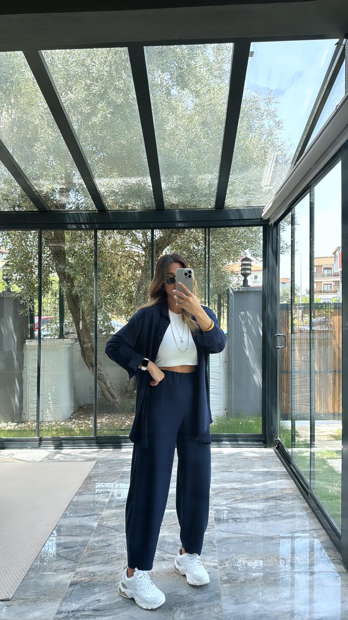 Lacivert Paça Pensli Pantolon Gömlek Takım