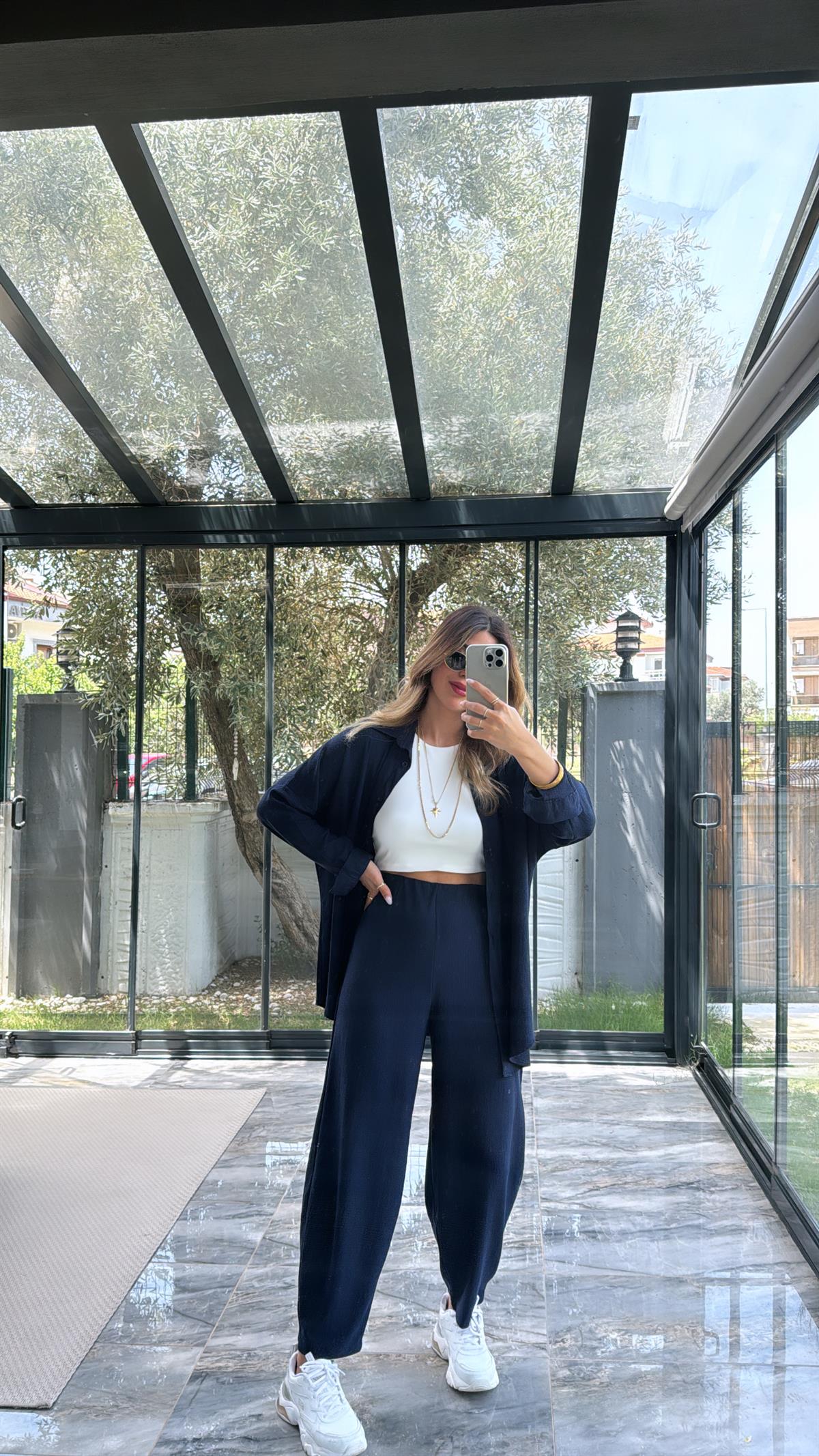 Lacivert Paça Pensli Pantolon Gömlek Takım