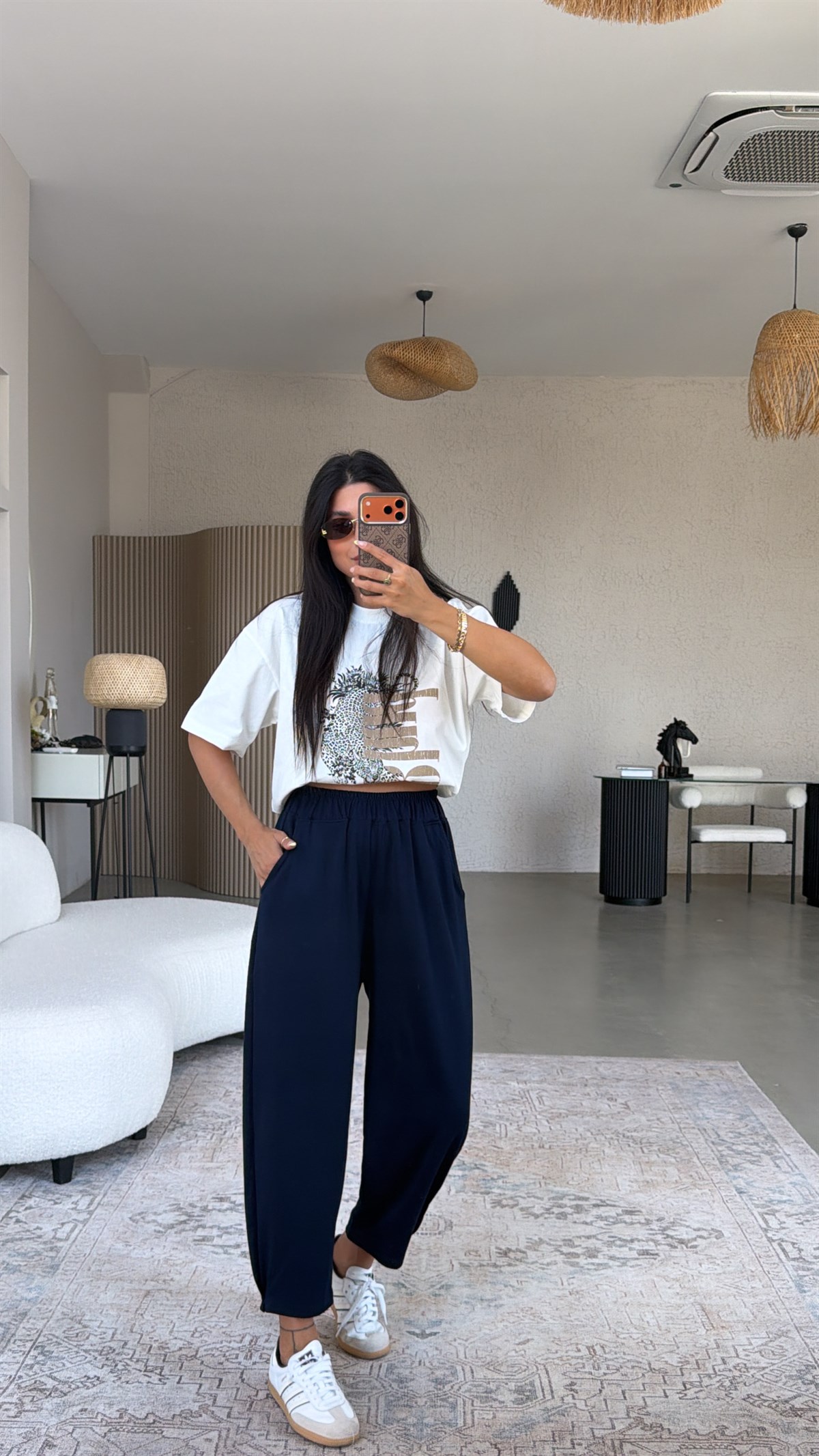 Lacivert Paça Tutturma Baggy Eşofman