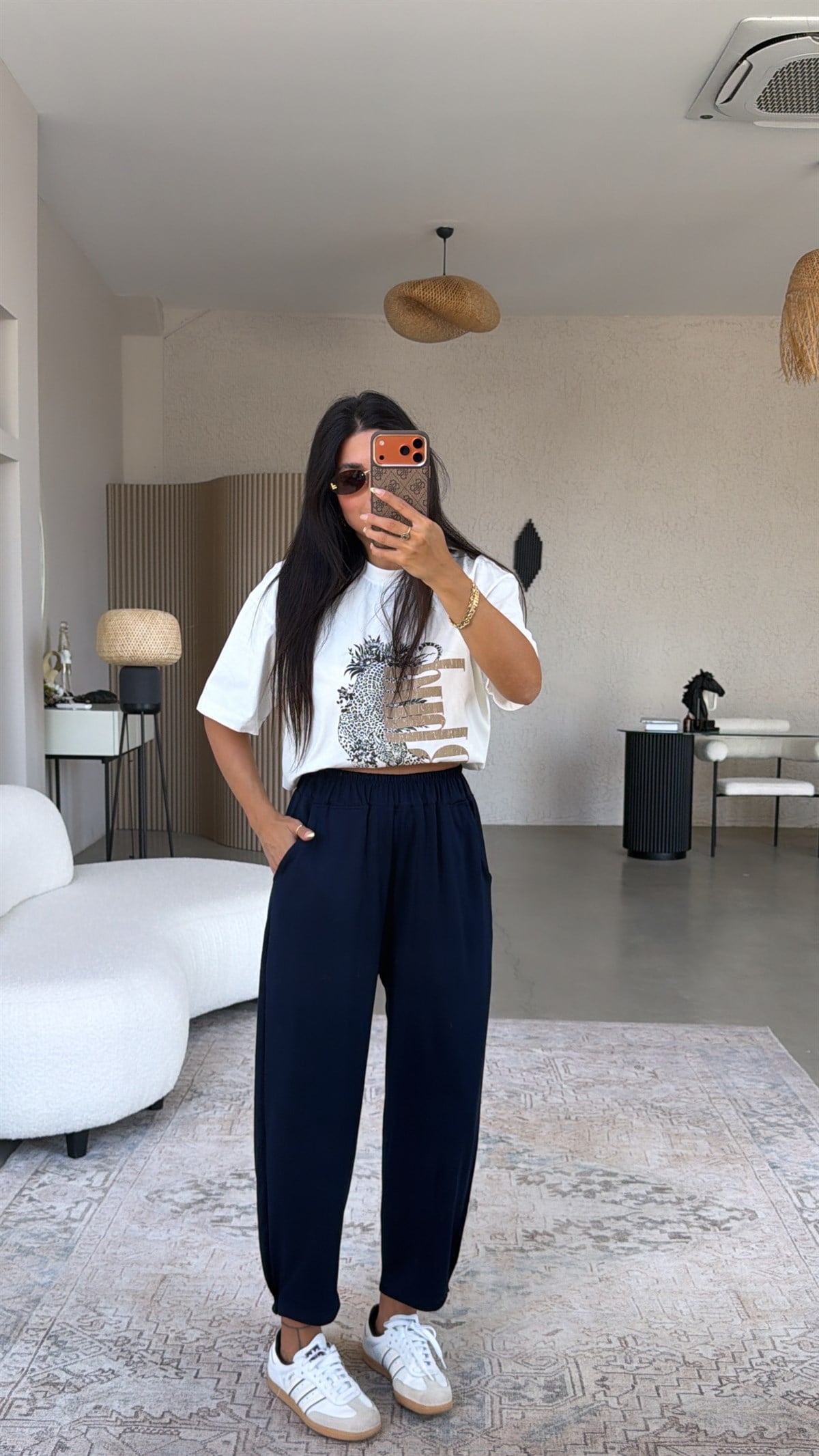 Lacivert Paça Tutturma Baggy Eşofman