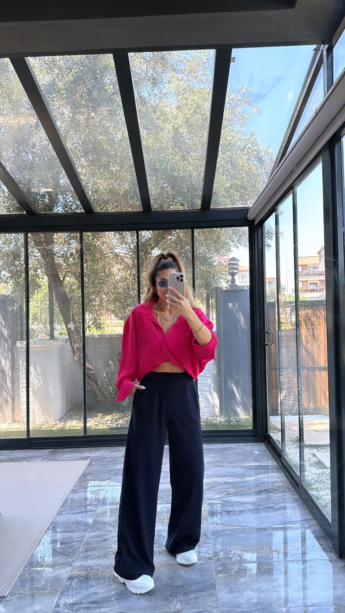 Lacivert Palazzo Kumaş Pantolon