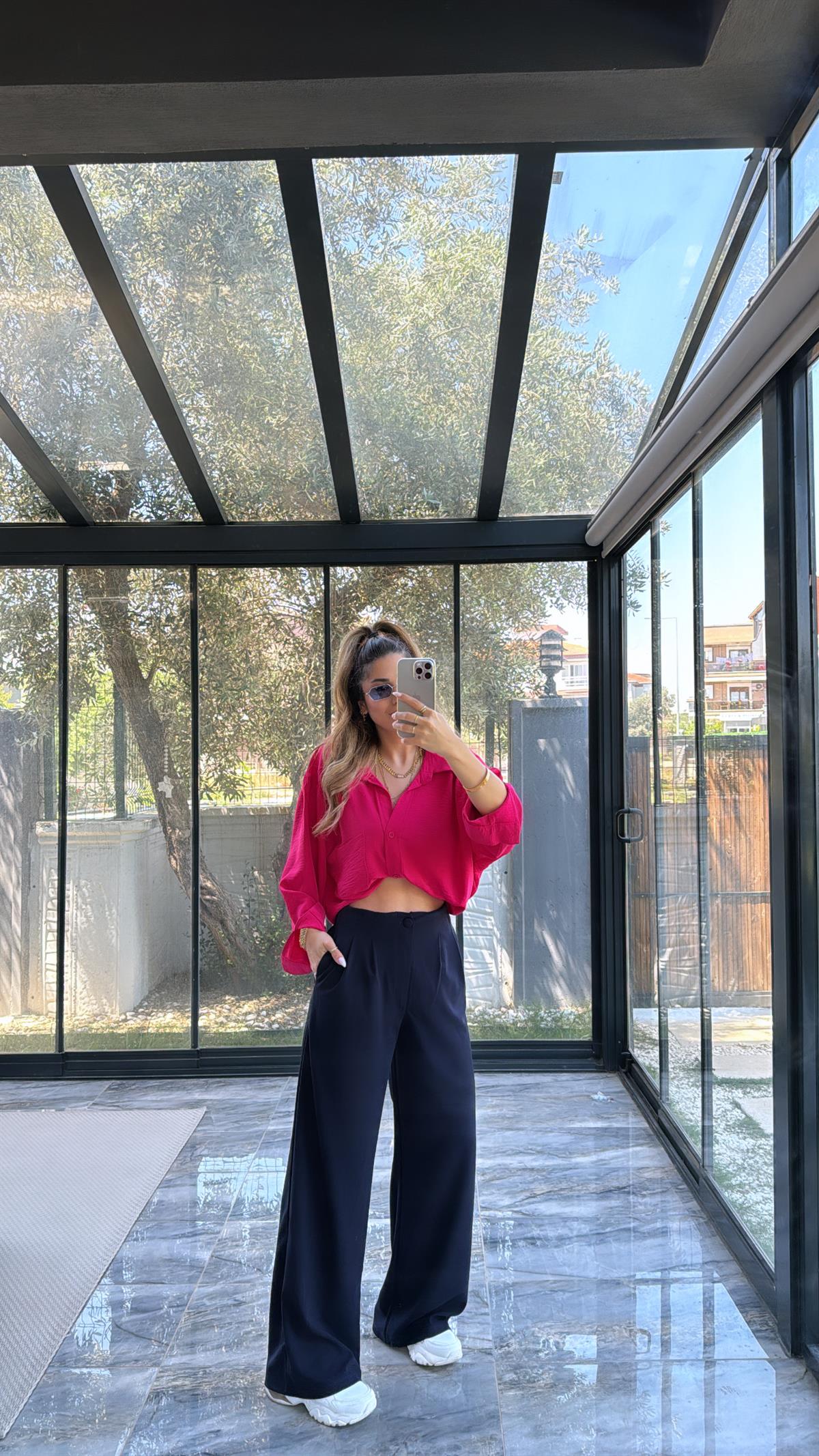 Lacivert Palazzo Kumaş Pantolon