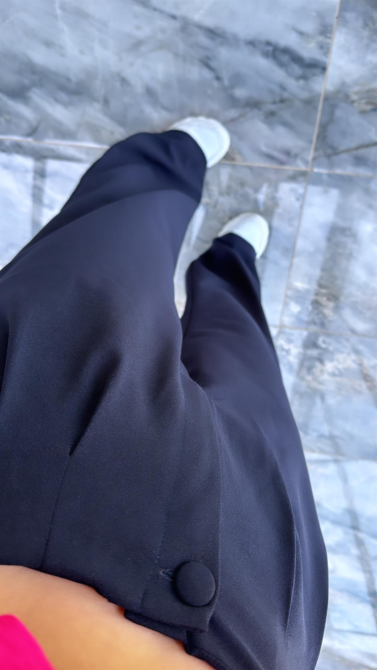 Lacivert Palazzo Kumaş Pantolon