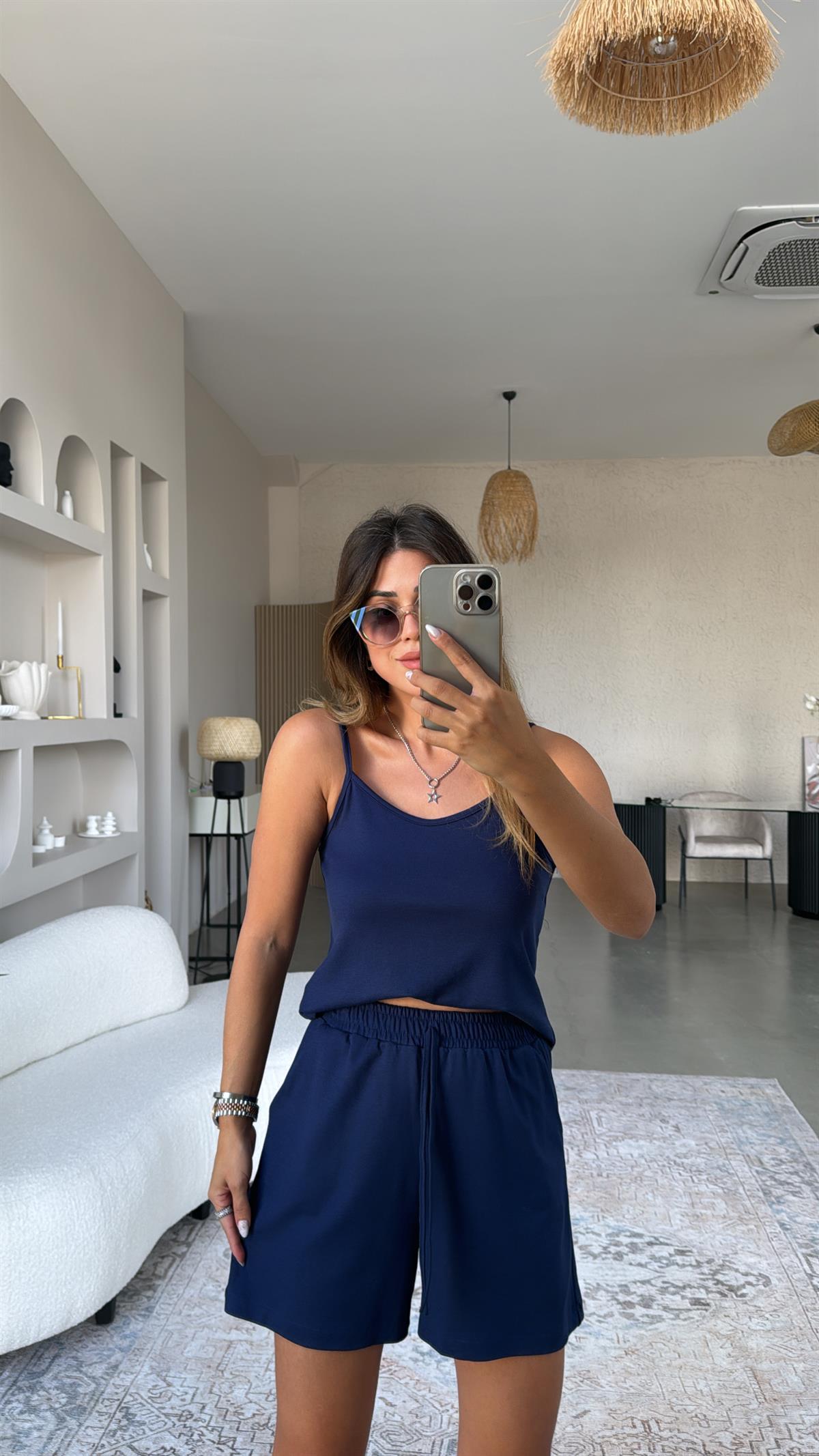 Lacivert Pike Modal Şort Bluz Takım