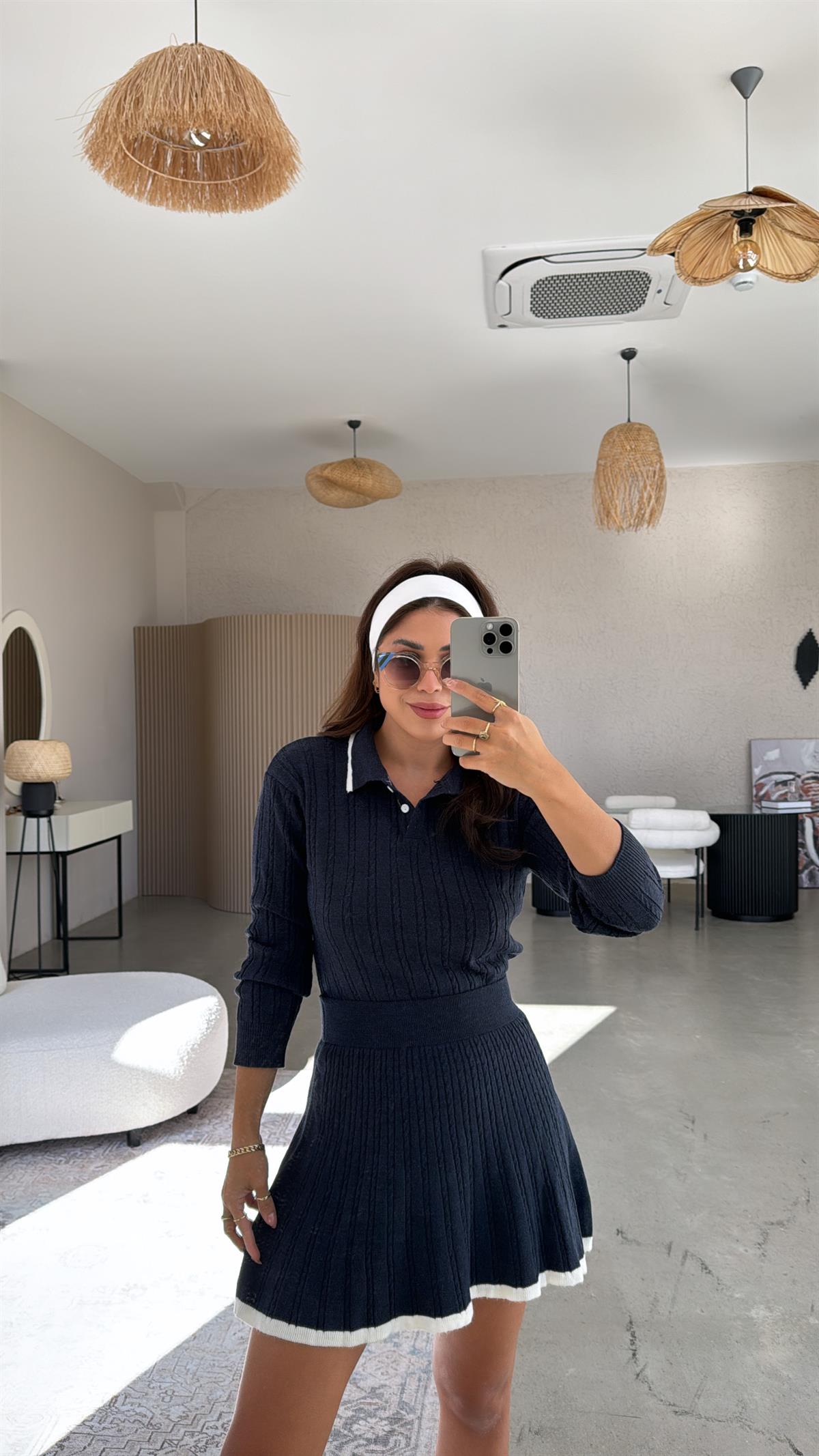 Lacivert Polo Yaka Biyeli Etekli Takım