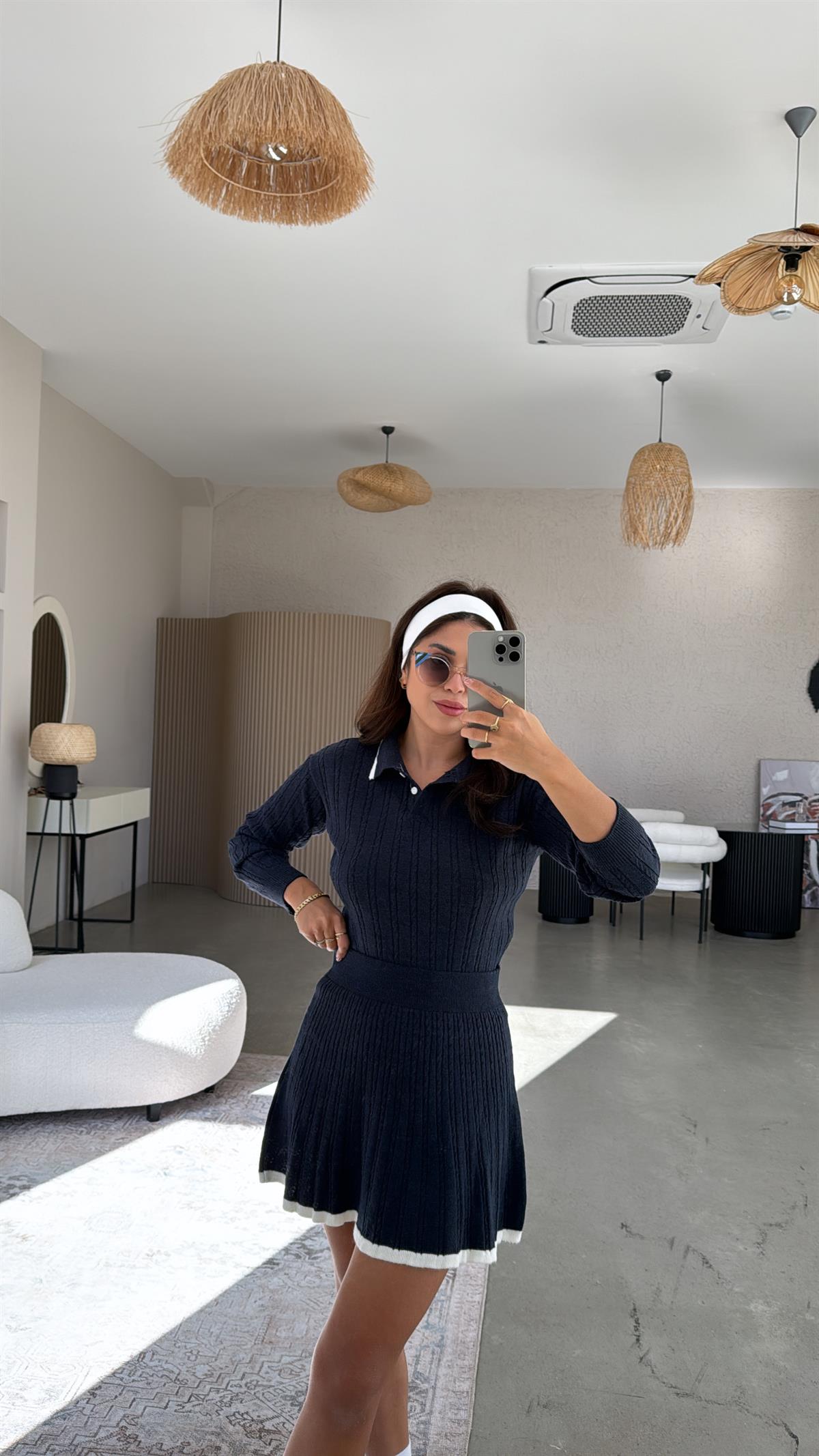 Lacivert Polo Yaka Biyeli Etekli Takım