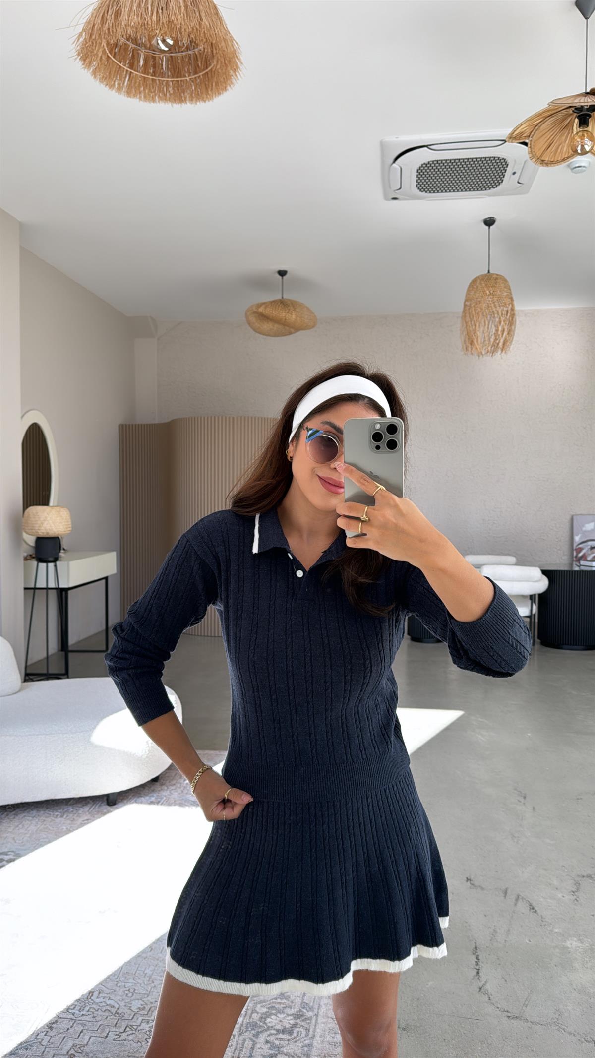 Lacivert Polo Yaka Biyeli Etekli Takım