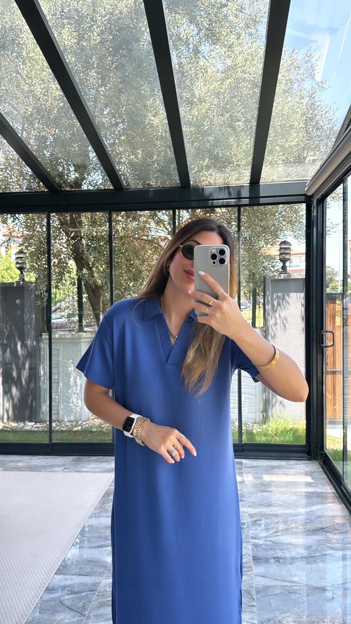 Lacivert Polo Yakalı Elbise