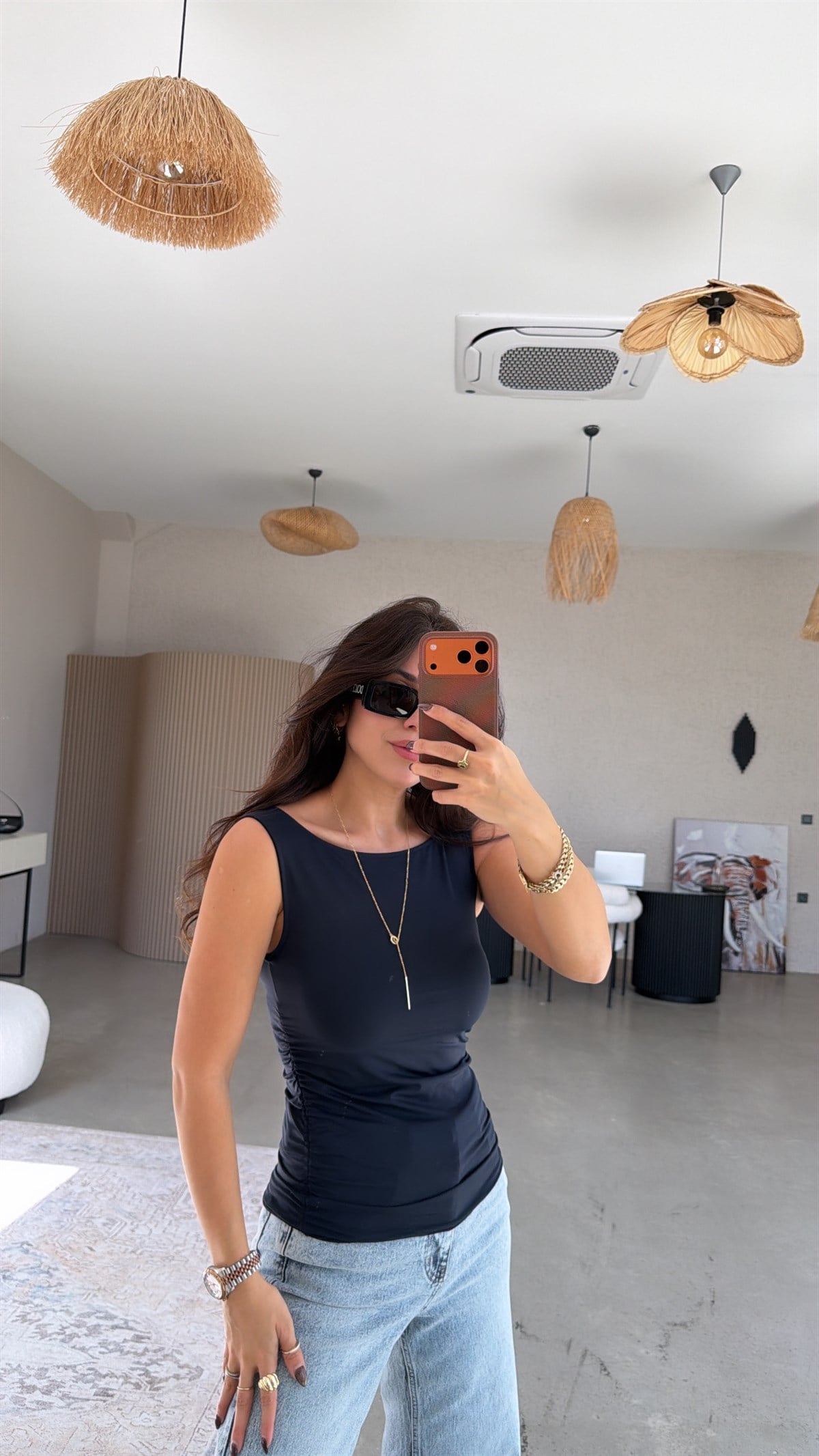 Lacivert Polyamid Yan Büzgü Bluz