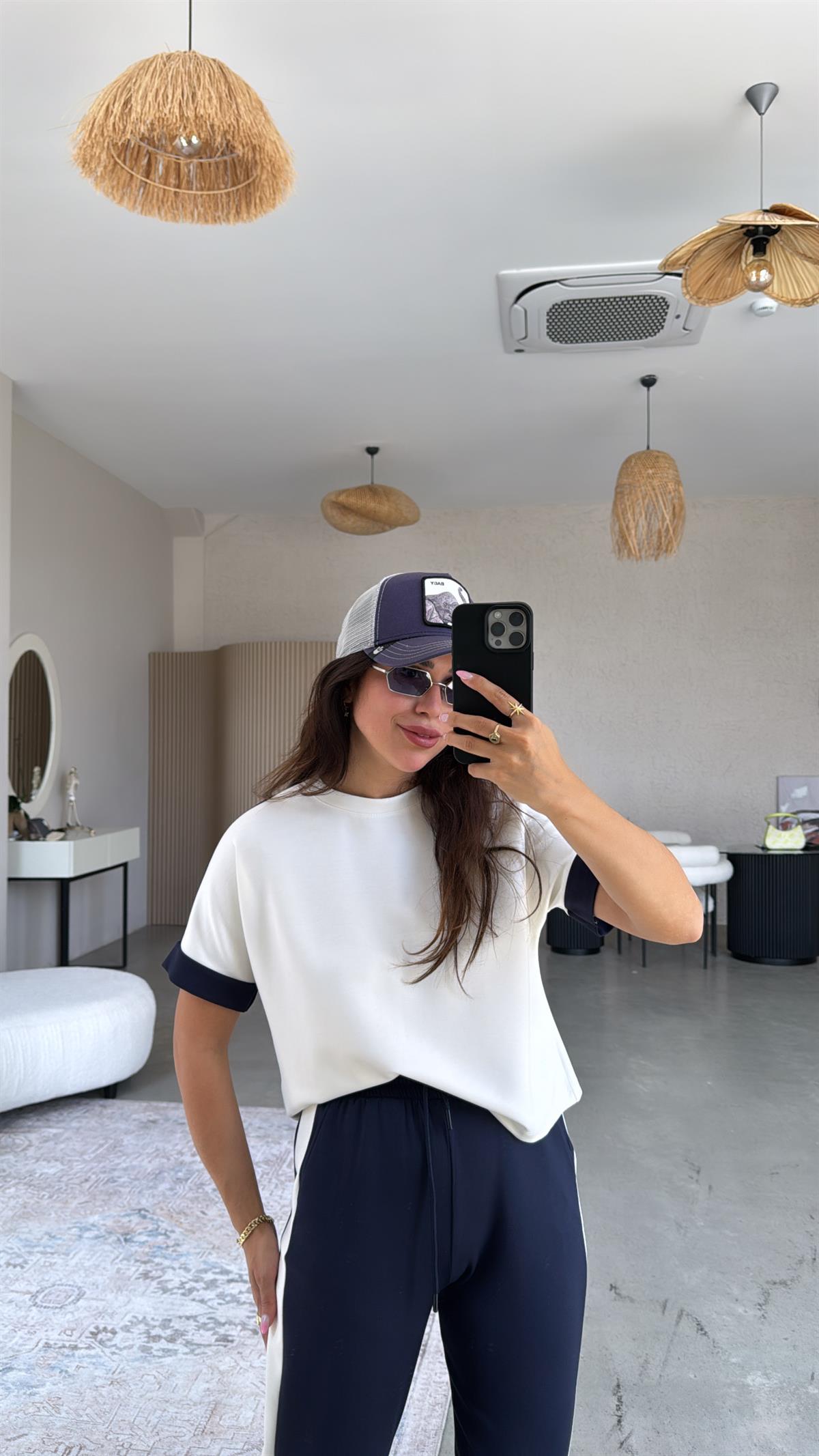 Lacivert Şeritli Modal Takım