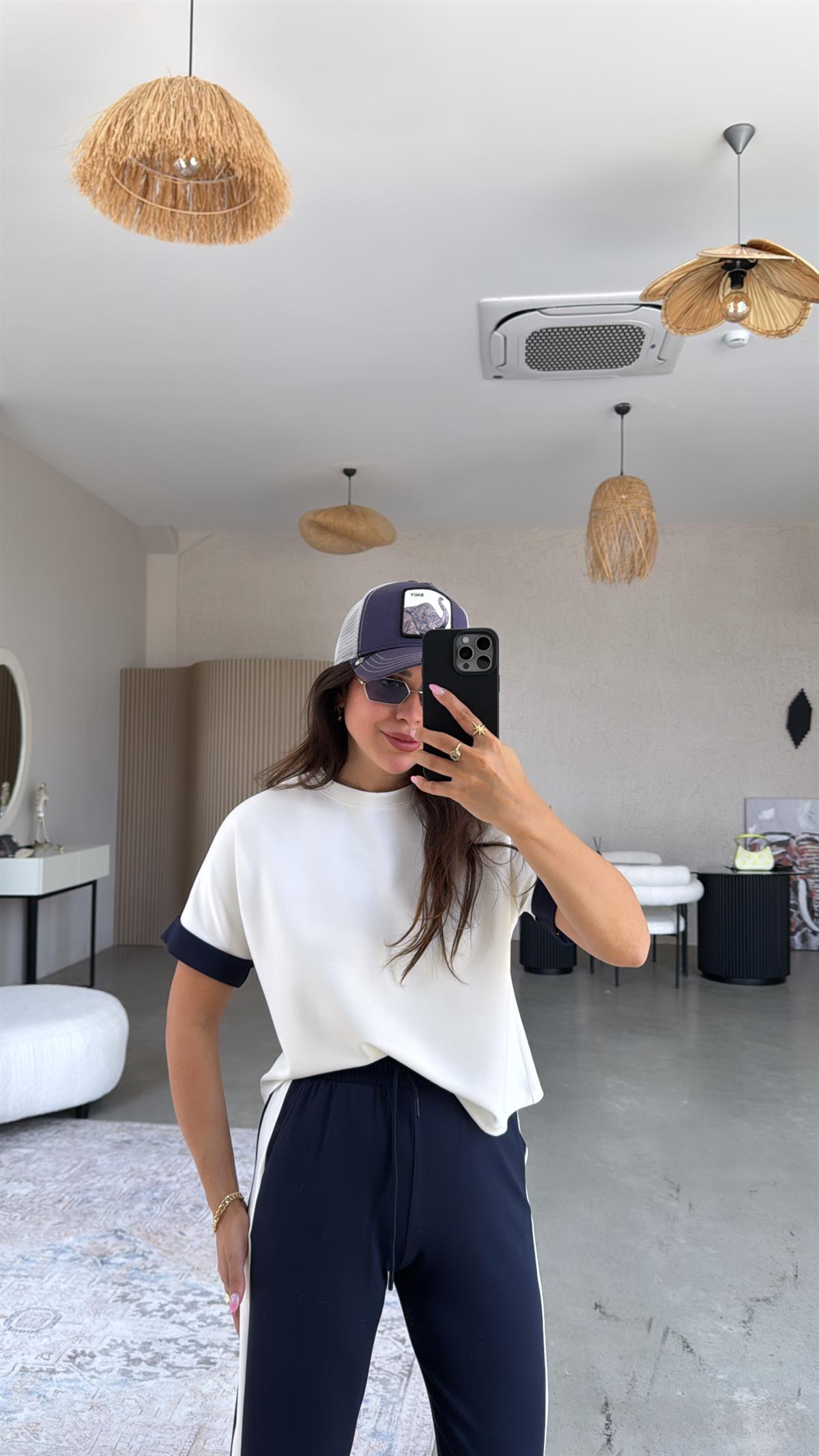 Lacivert Şeritli Modal Takım